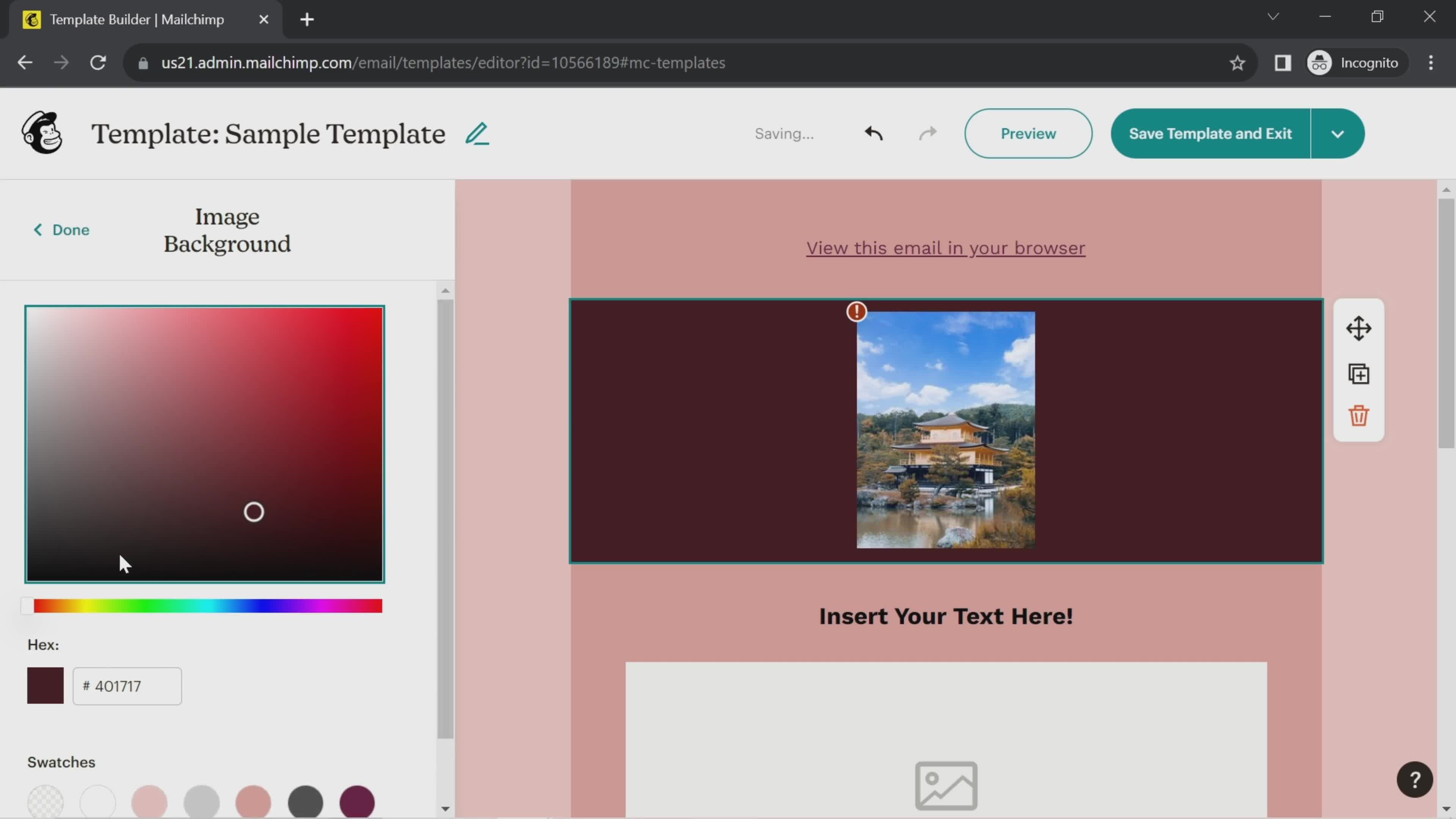 Creating a template screenshot