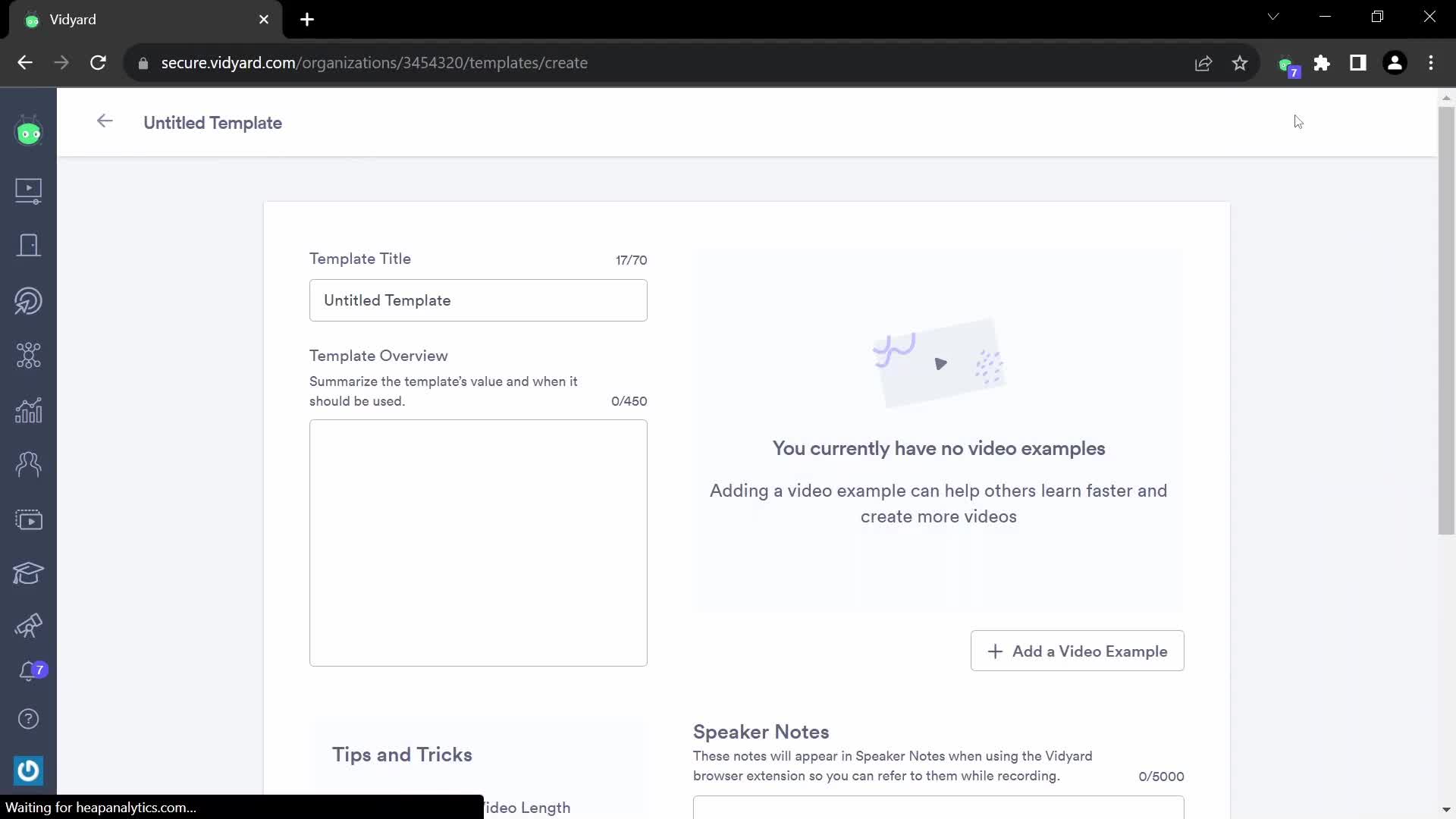 Screenshot of Create template on Creating a template on Vidyard user flow