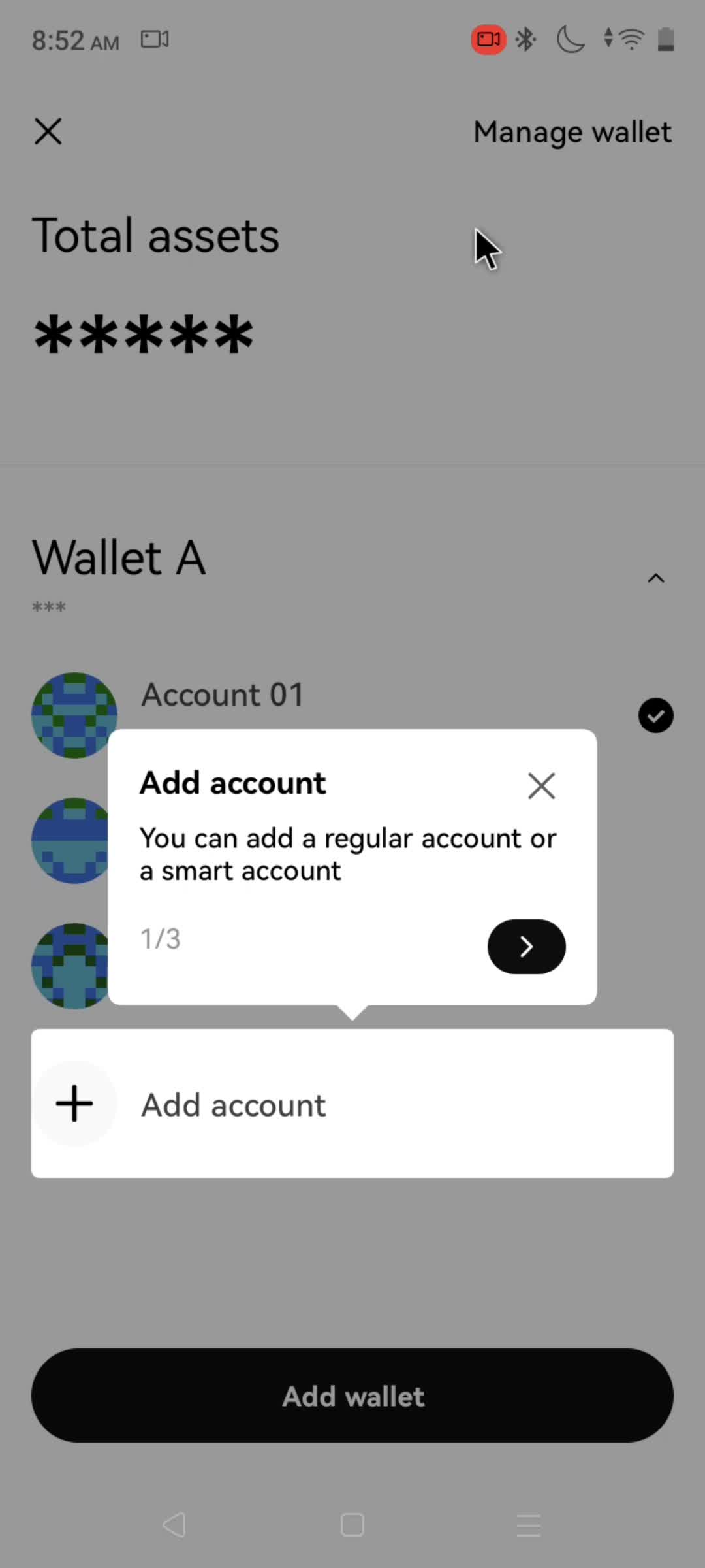 Creating a wallet screenshot