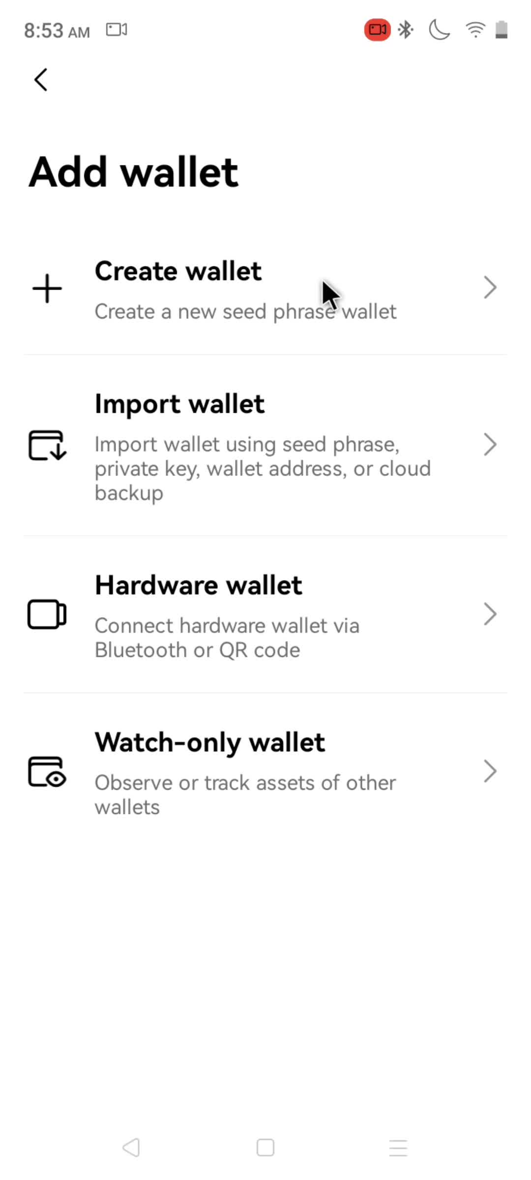 Creating a wallet screenshot