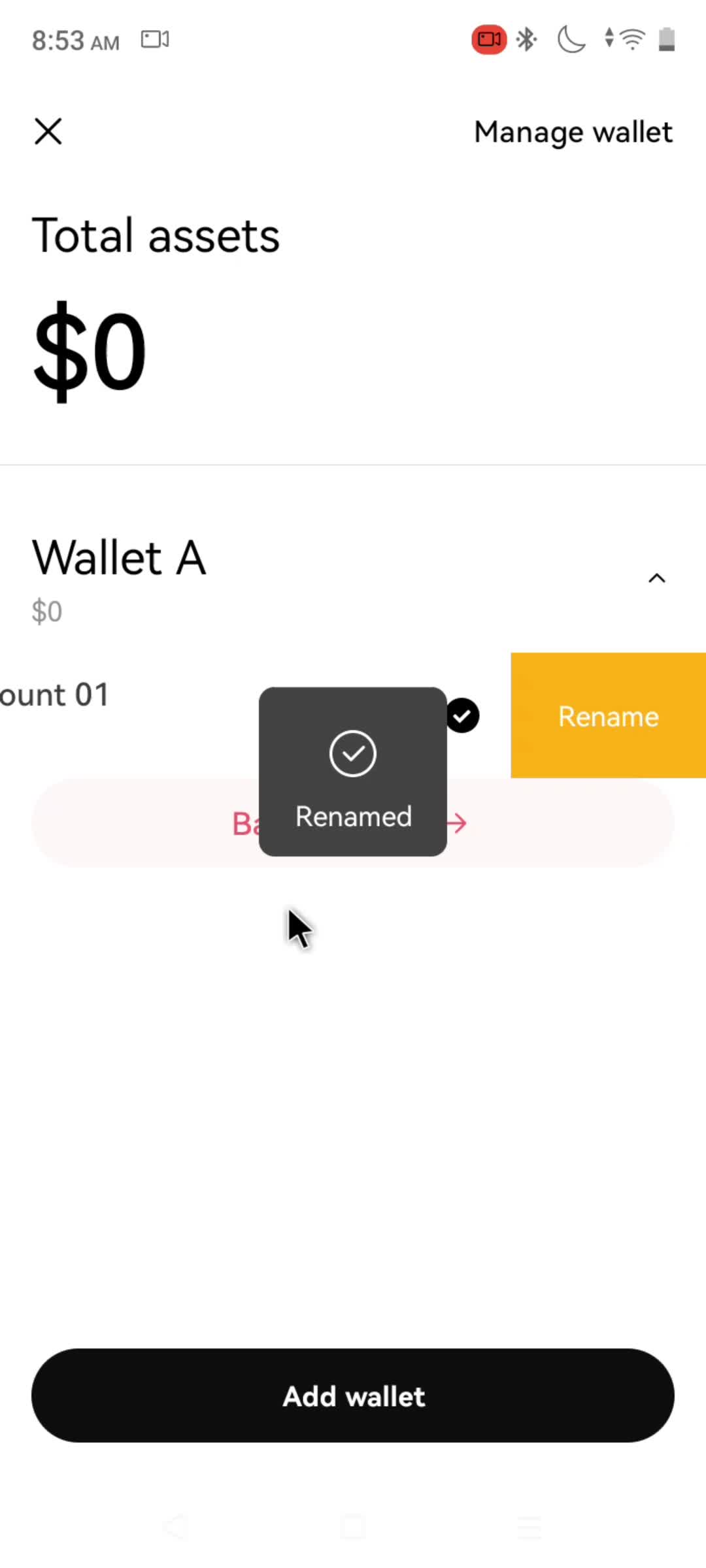 Creating a wallet screenshot