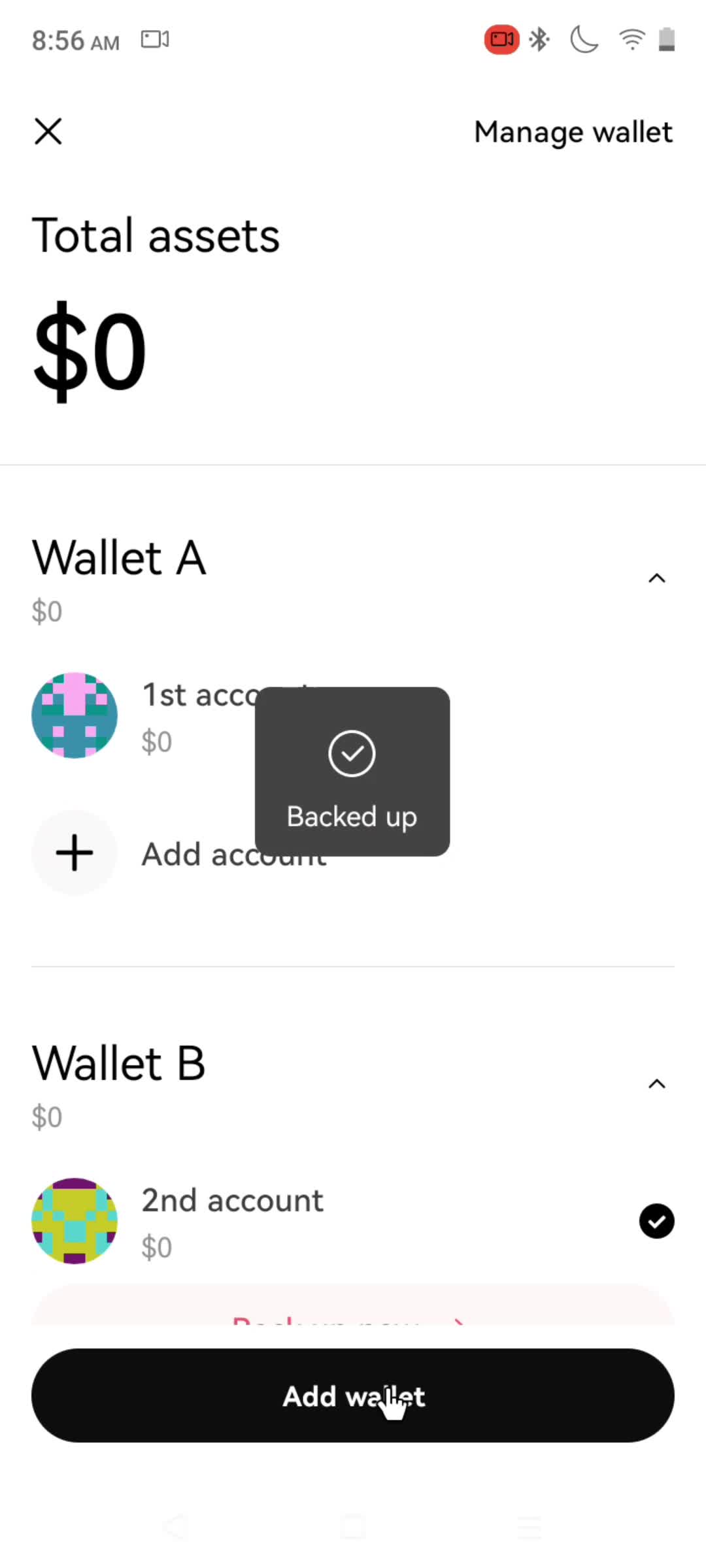 Creating a wallet screenshot