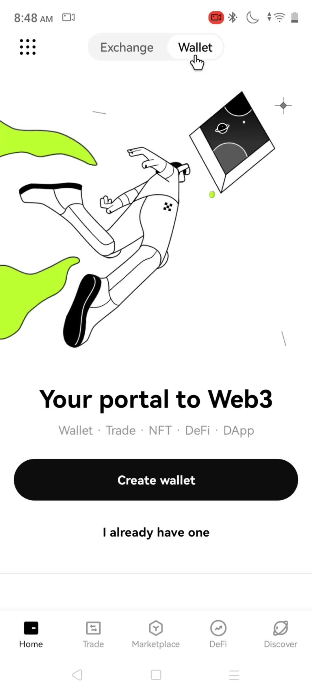 Creating a wallet screenshot