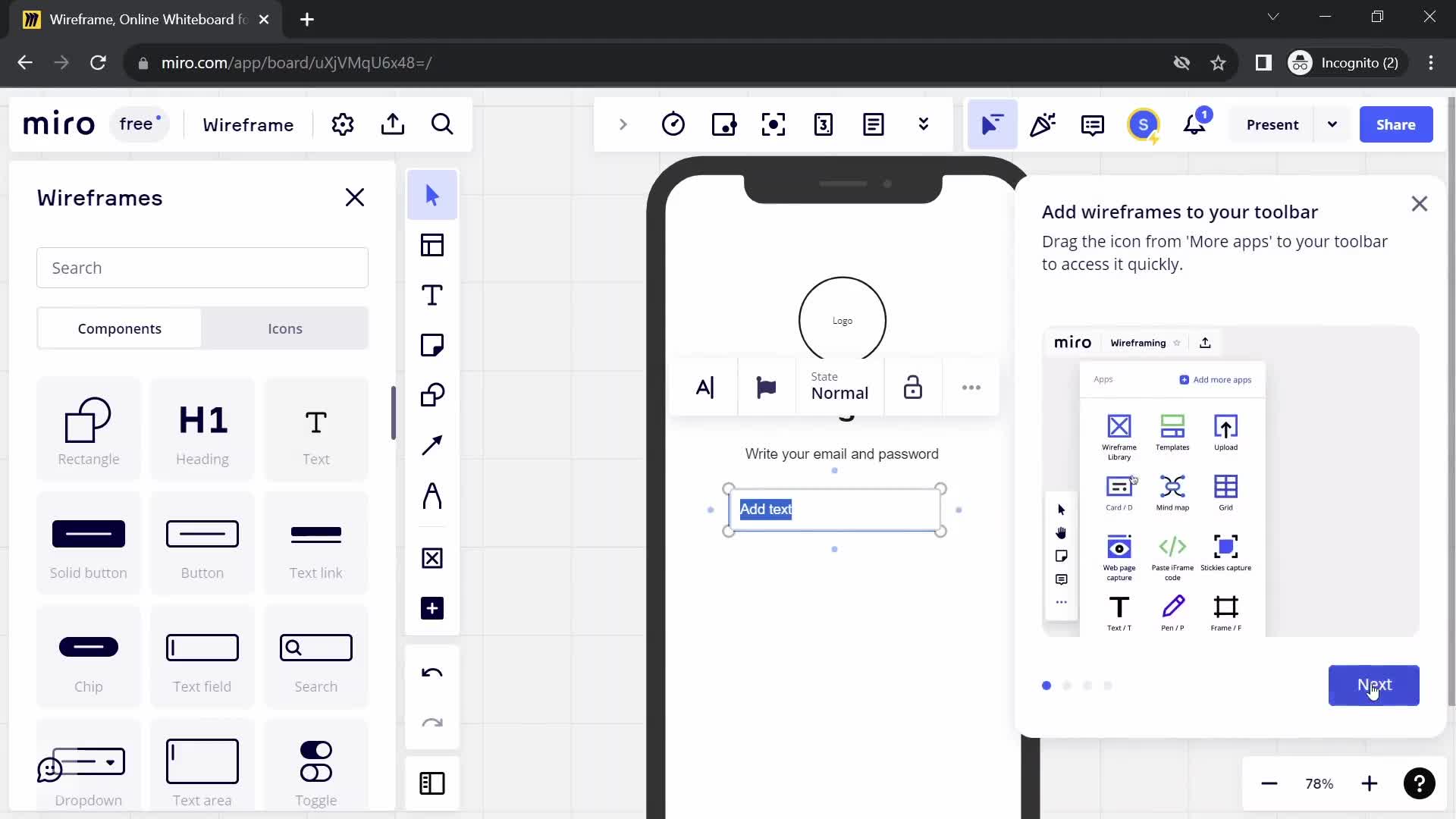 Creating a wireframe screenshot