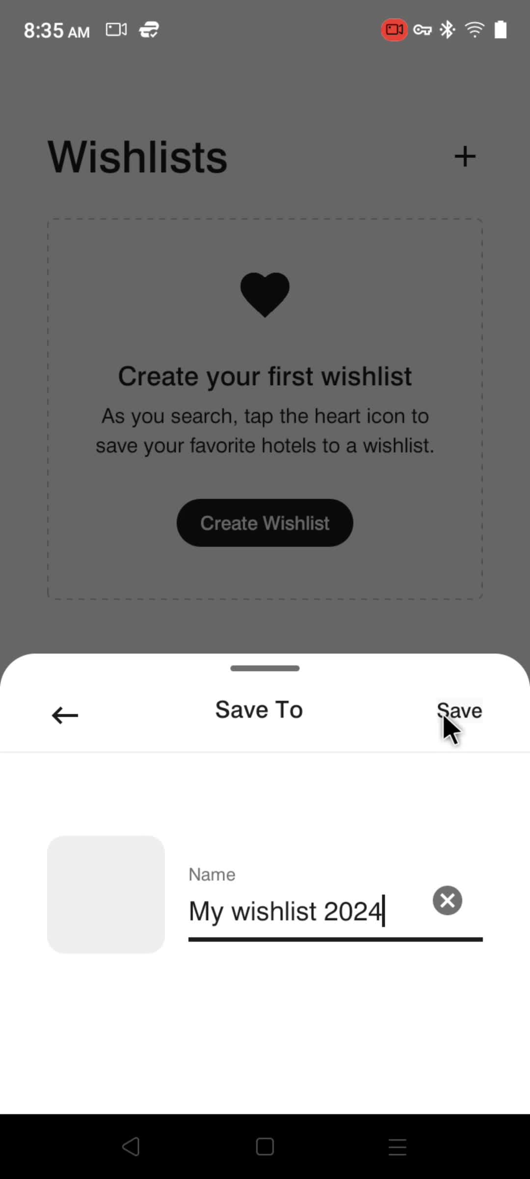 Creating a wishlist screenshot