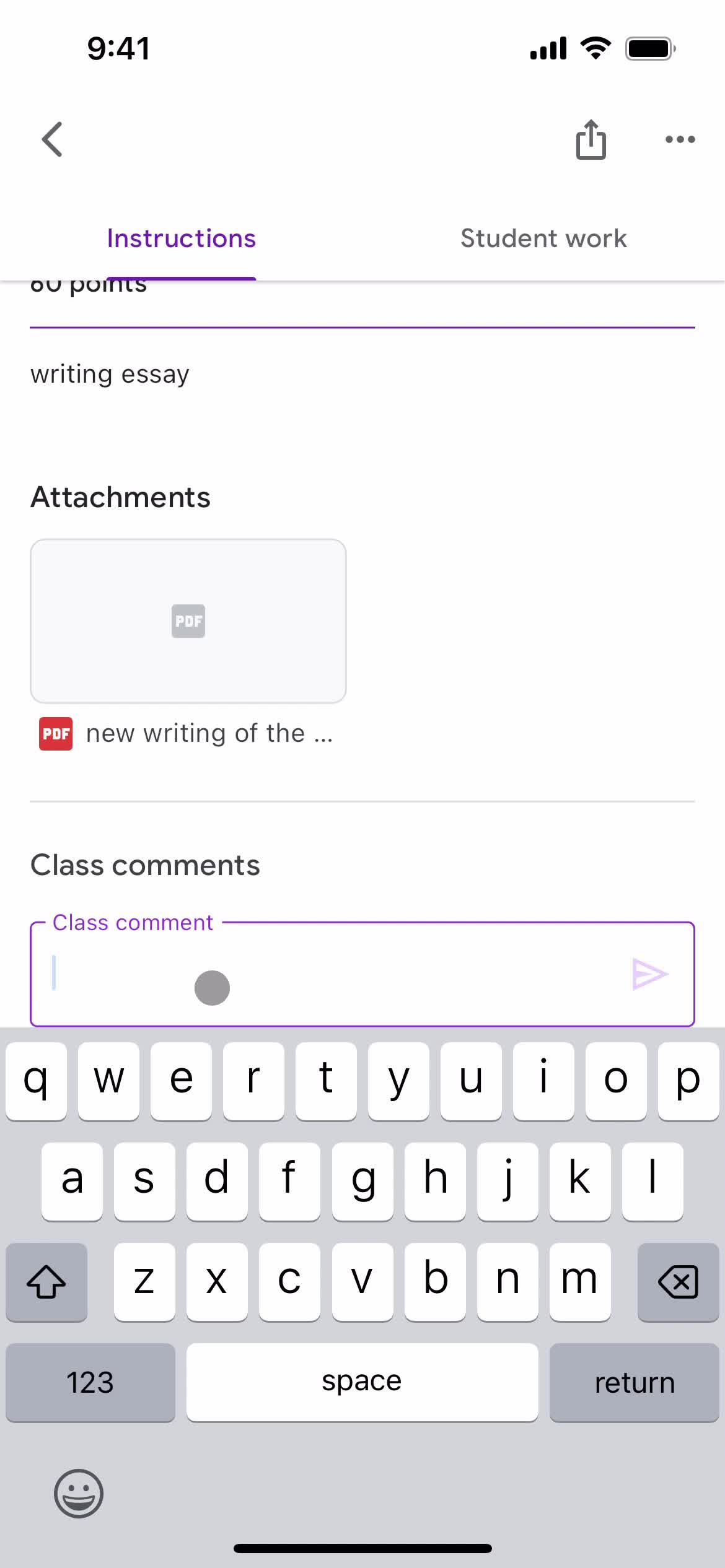 Creating an assignment screenshot