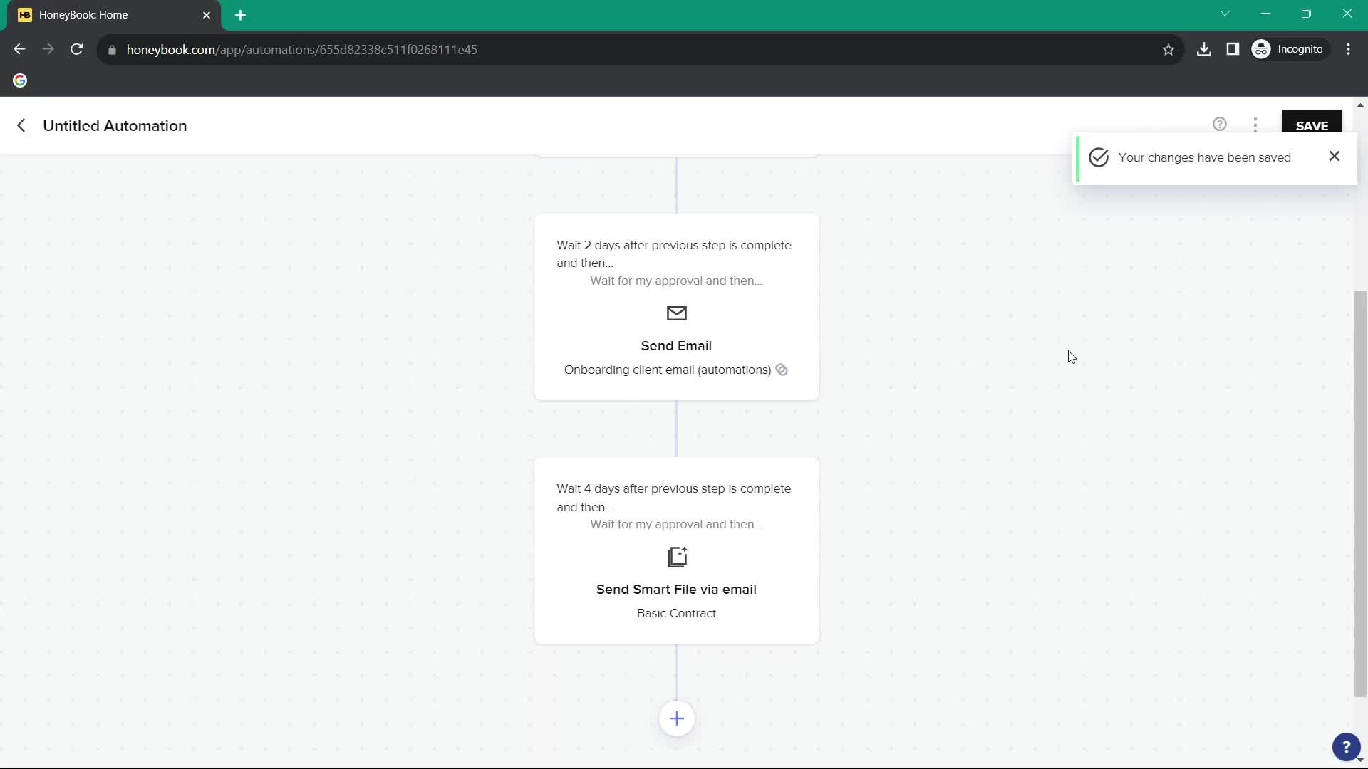 Creating an automation workflow screenshot