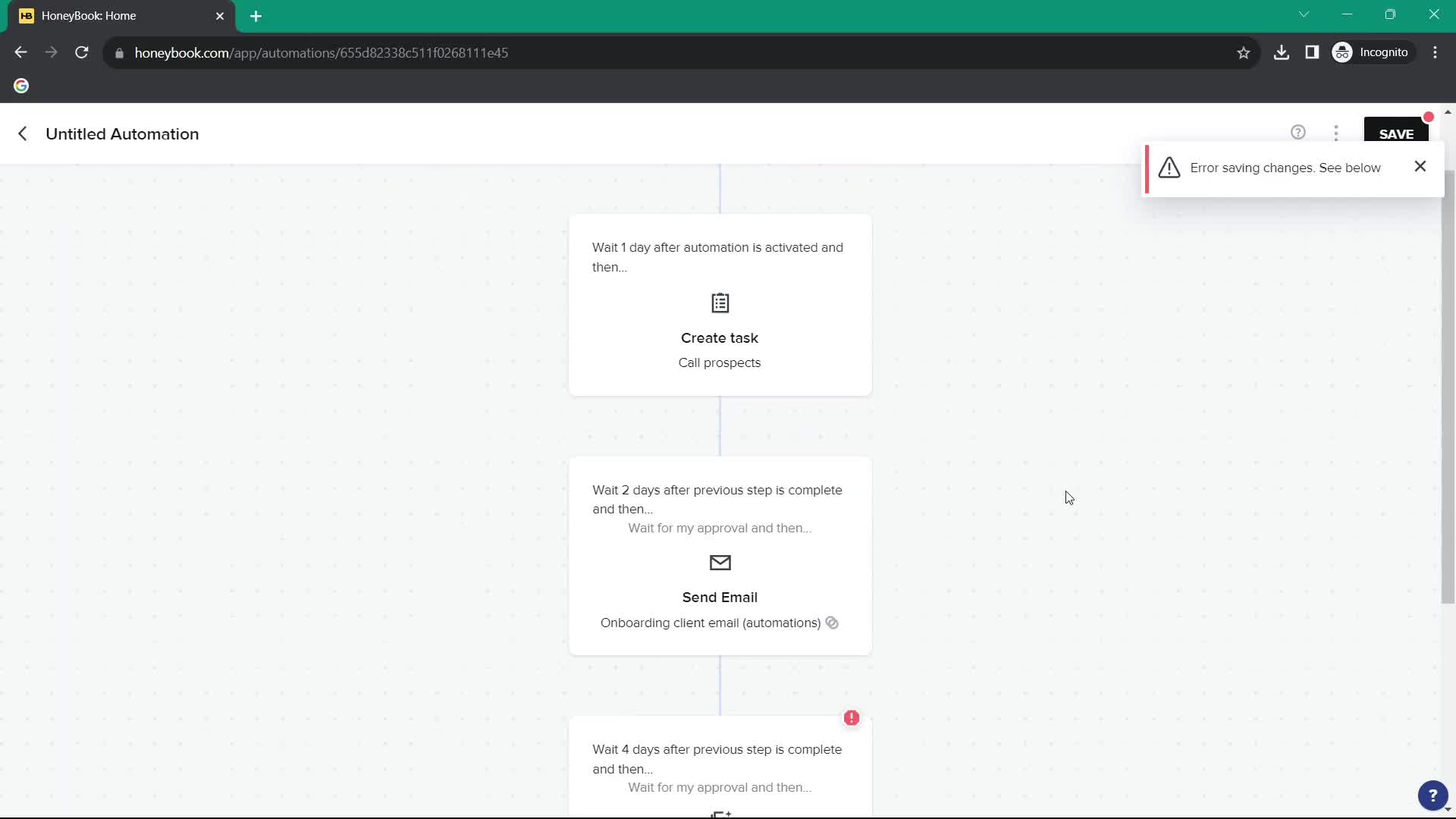 Creating an automation workflow screenshot