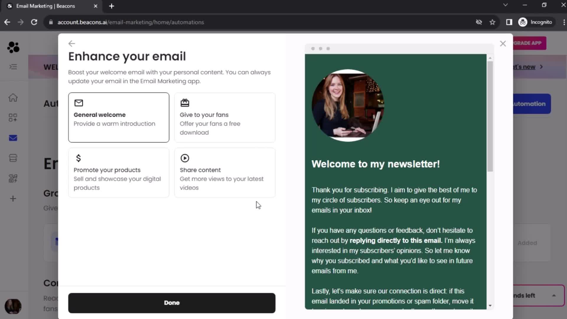 Creating an email campaign screenshot