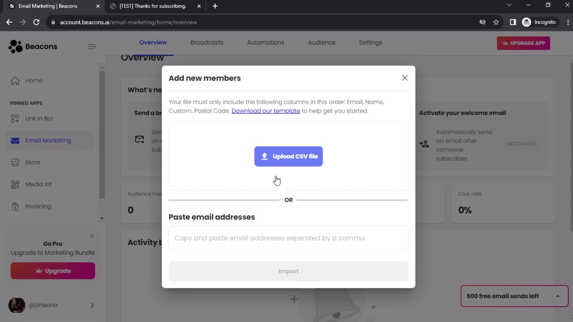 Creating an email campaign screenshot