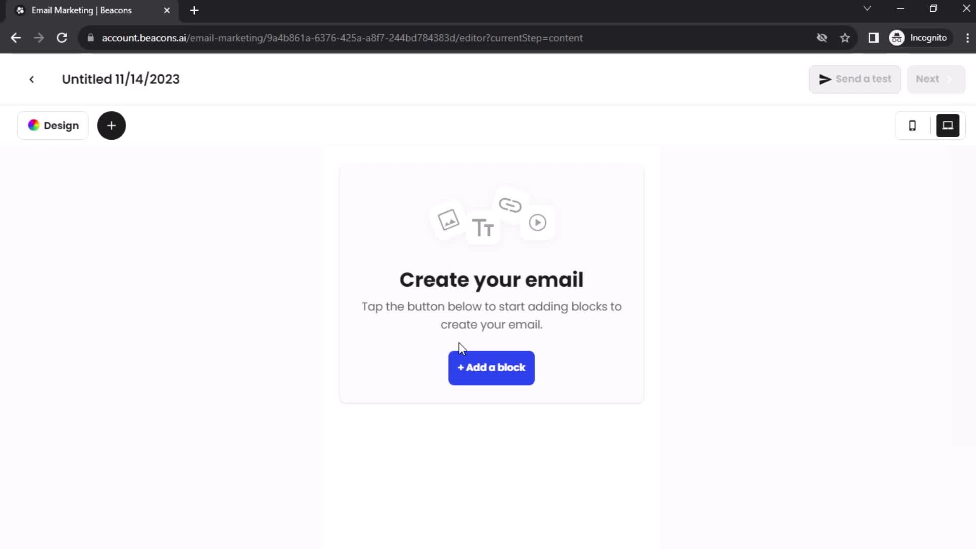 Creating an email campaign screenshot