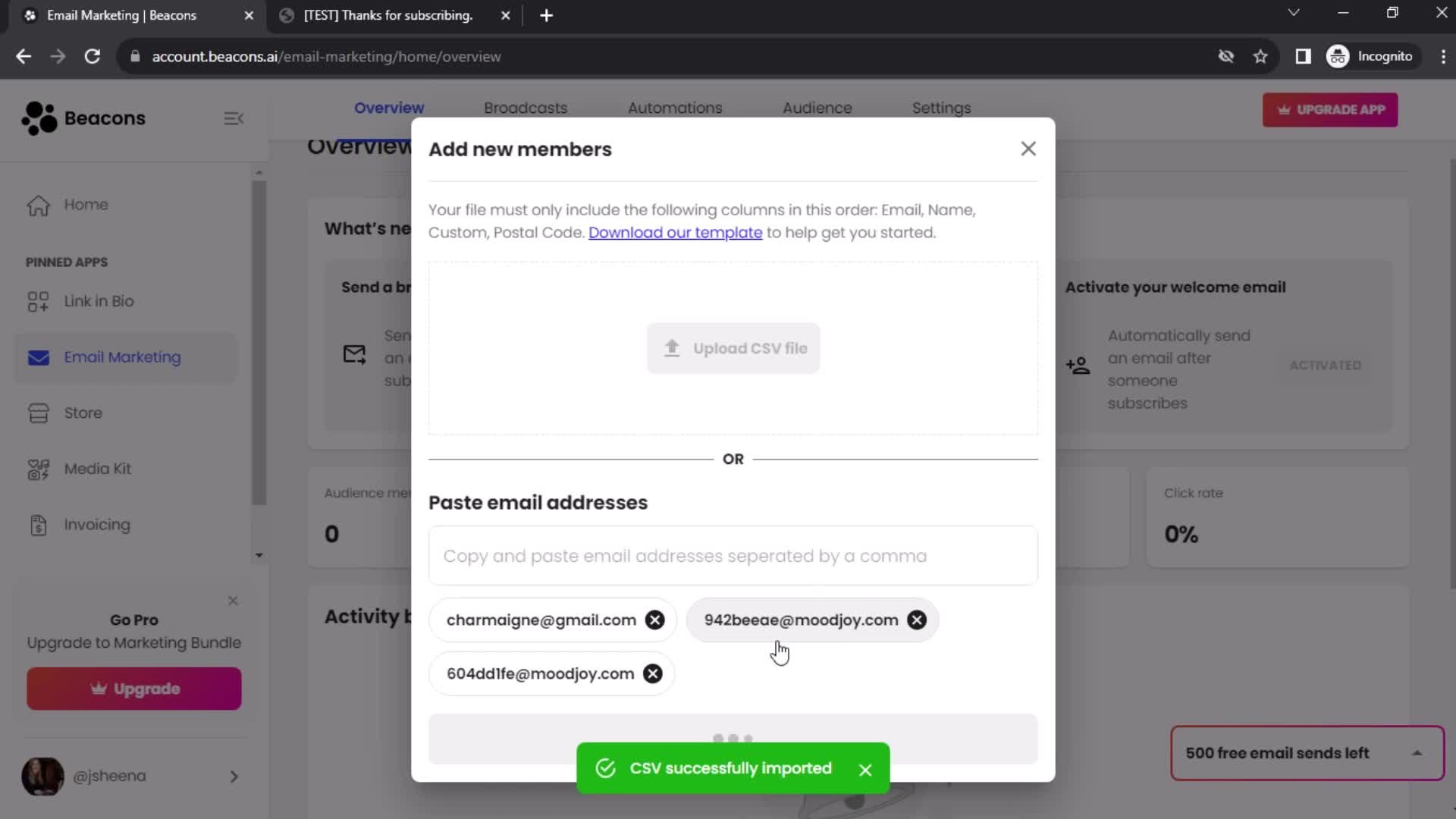 Creating an email campaign screenshot