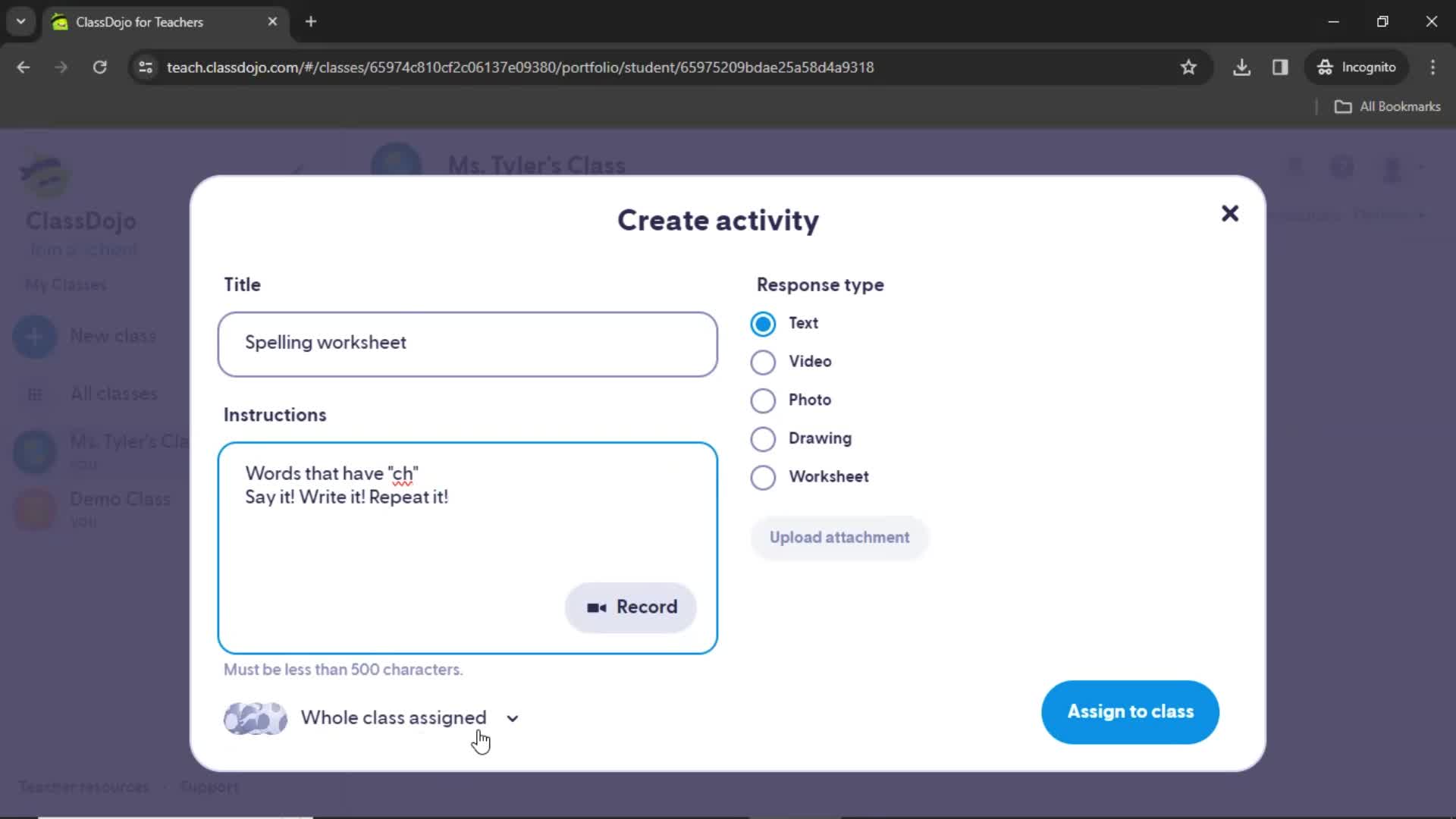 Creating an activity screenshot