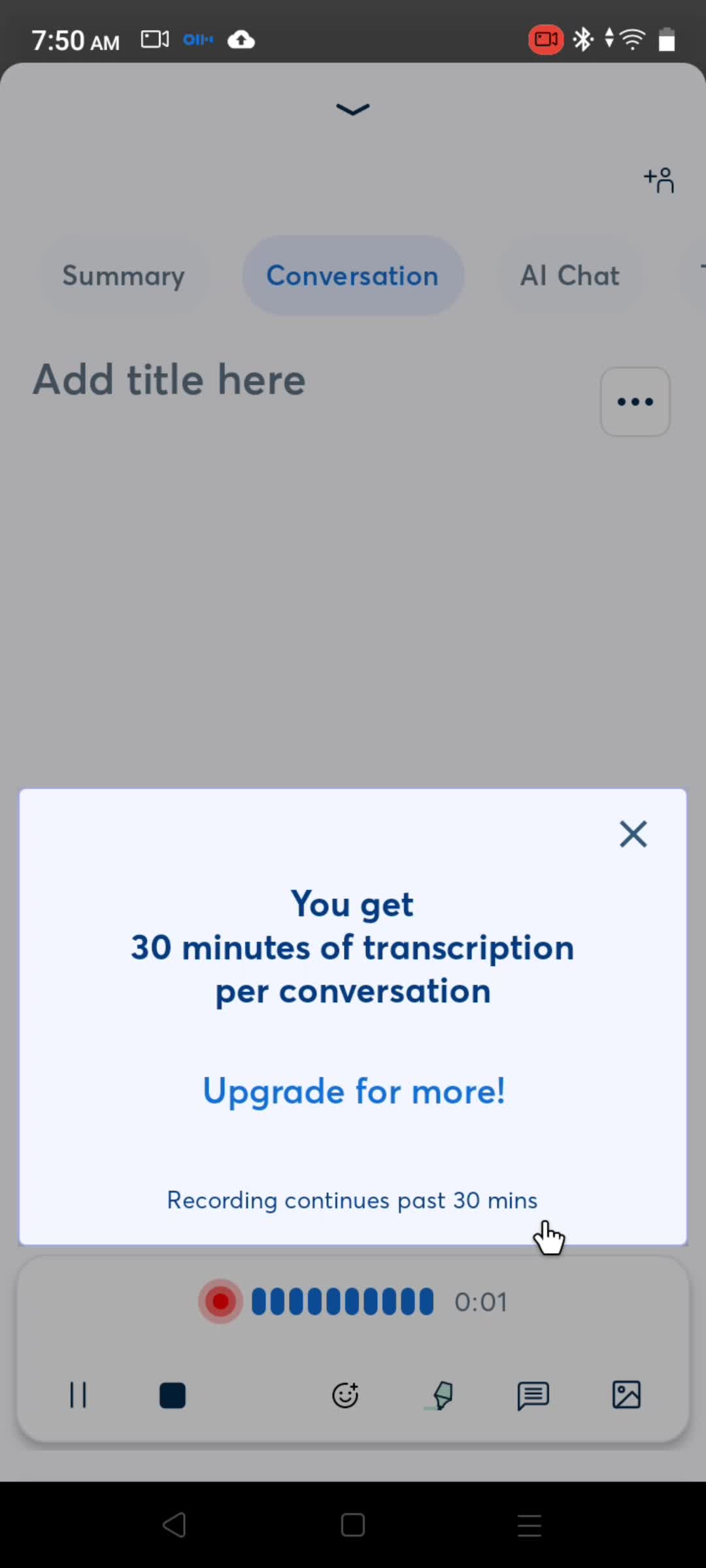 Recording a conversation screenshot