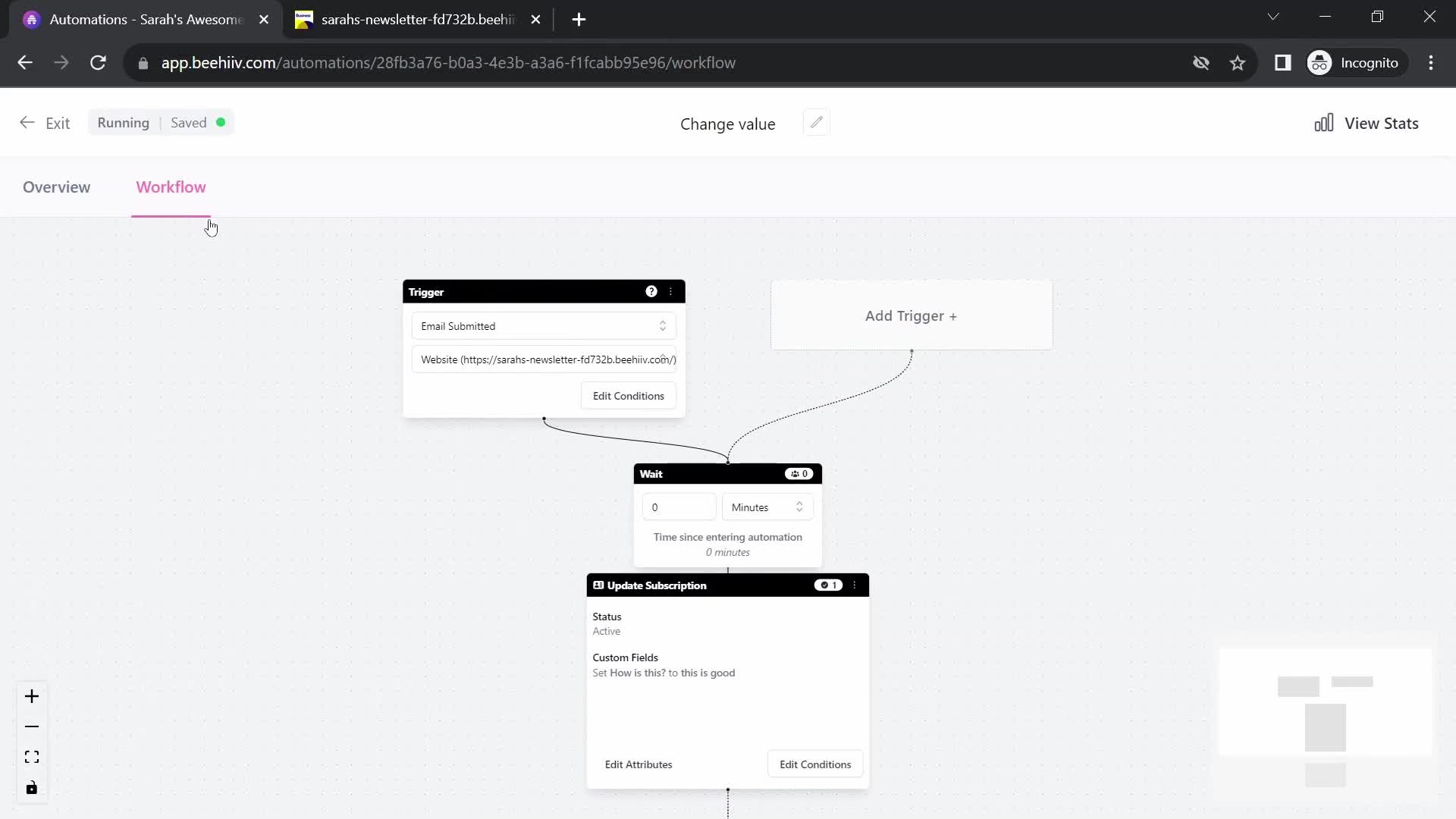 Creating an automation workflow screenshot