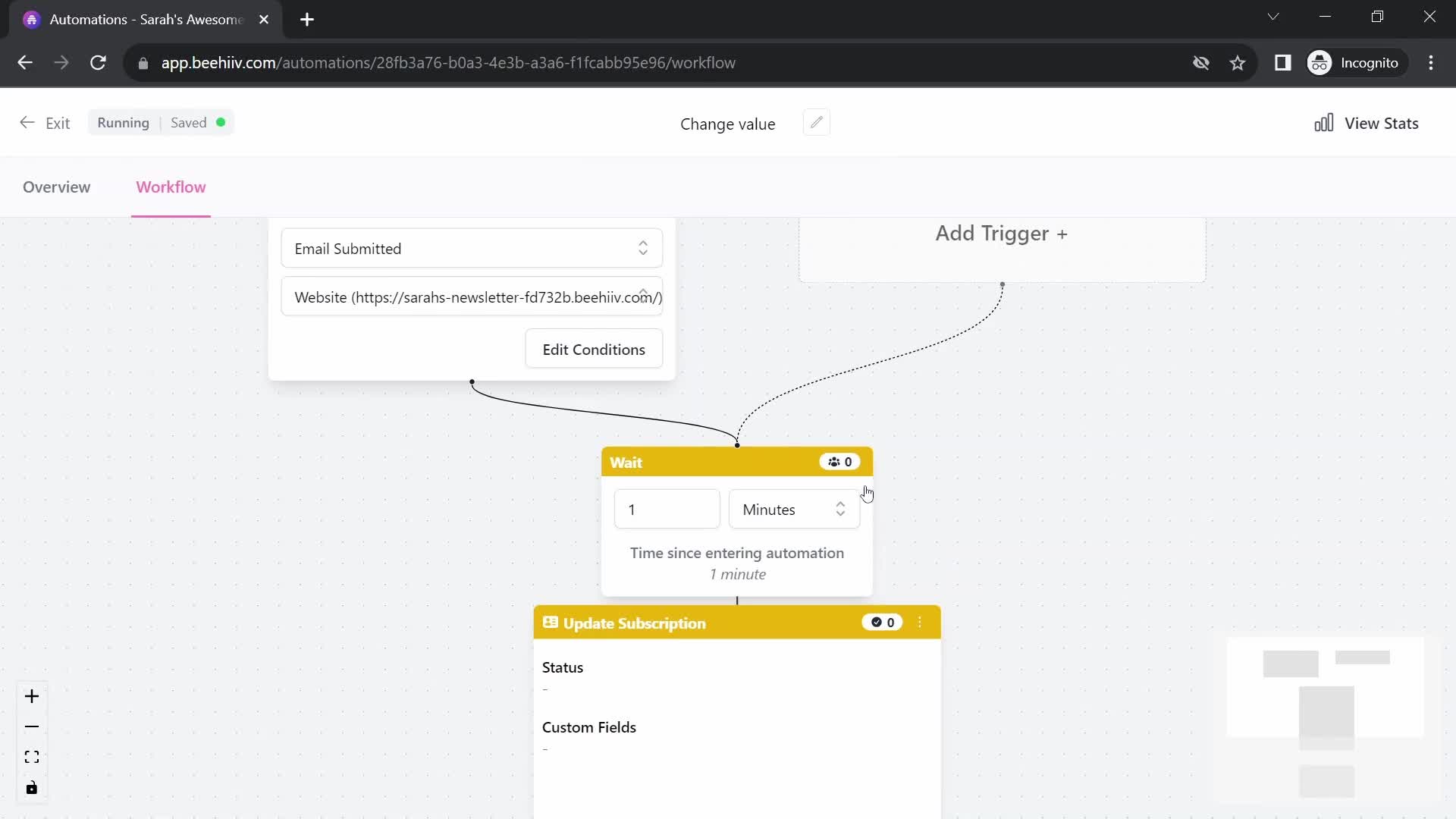 Creating an automation workflow screenshot