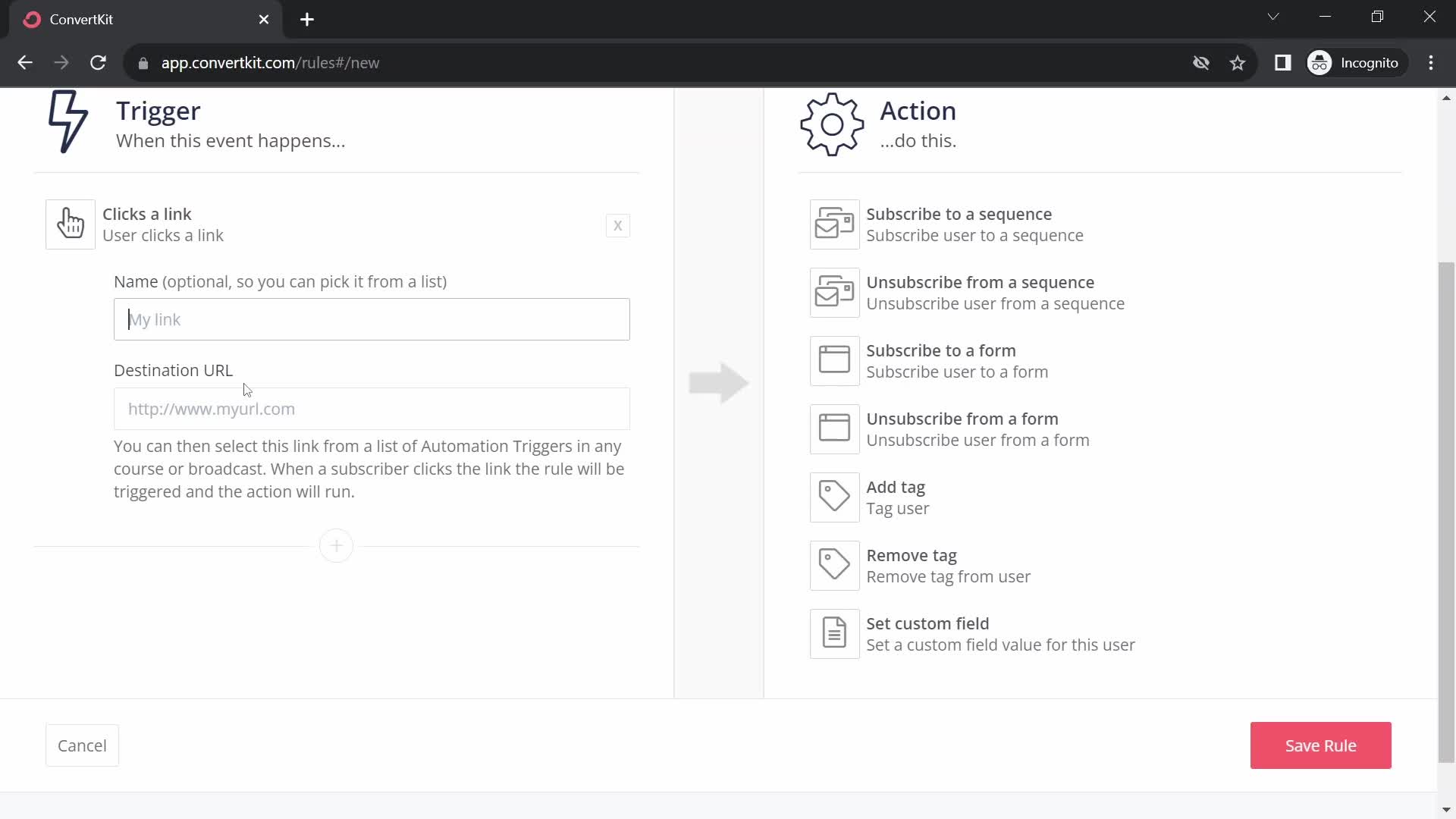 Creating an automation workflow screenshot