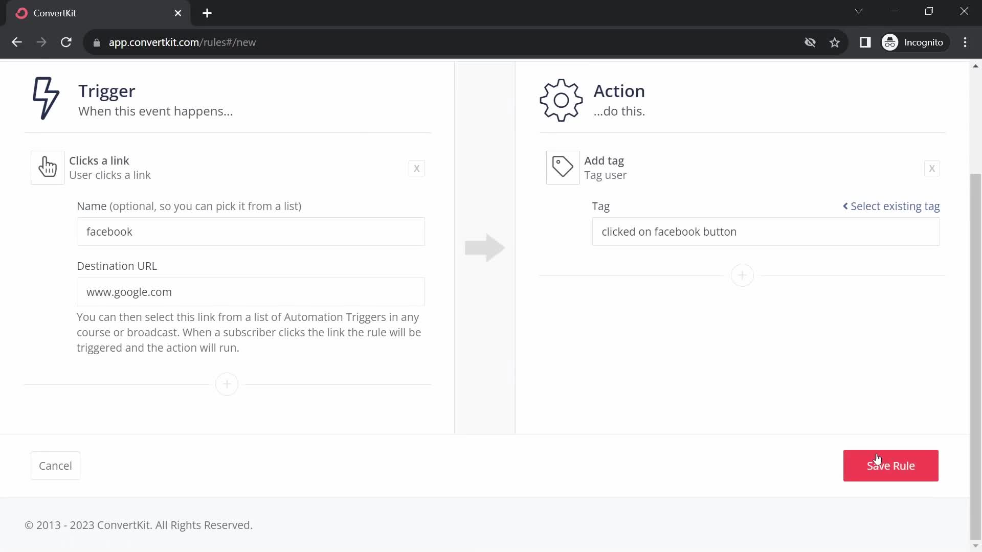 Creating an automation workflow screenshot