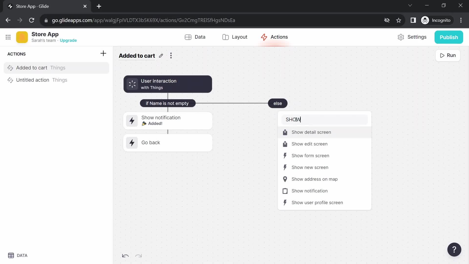 Creating an automation workflow screenshot