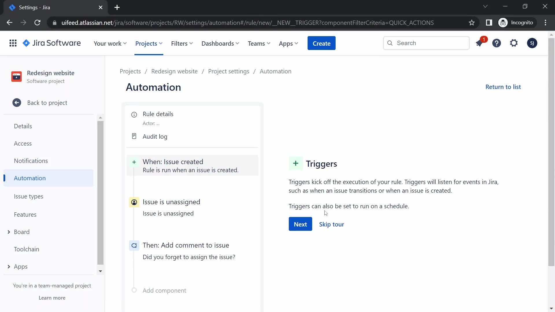 Creating an automation workflow on Jira video thumbnail