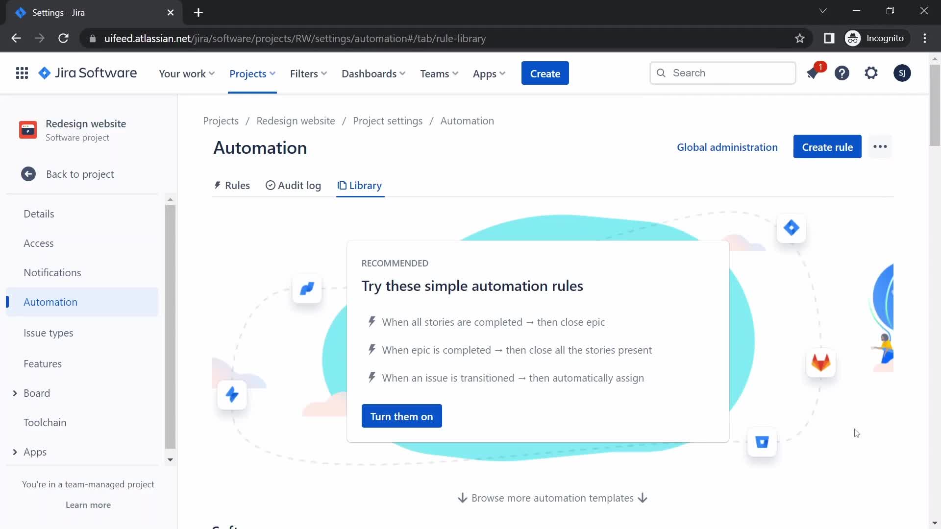 Creating an automation workflow screenshot