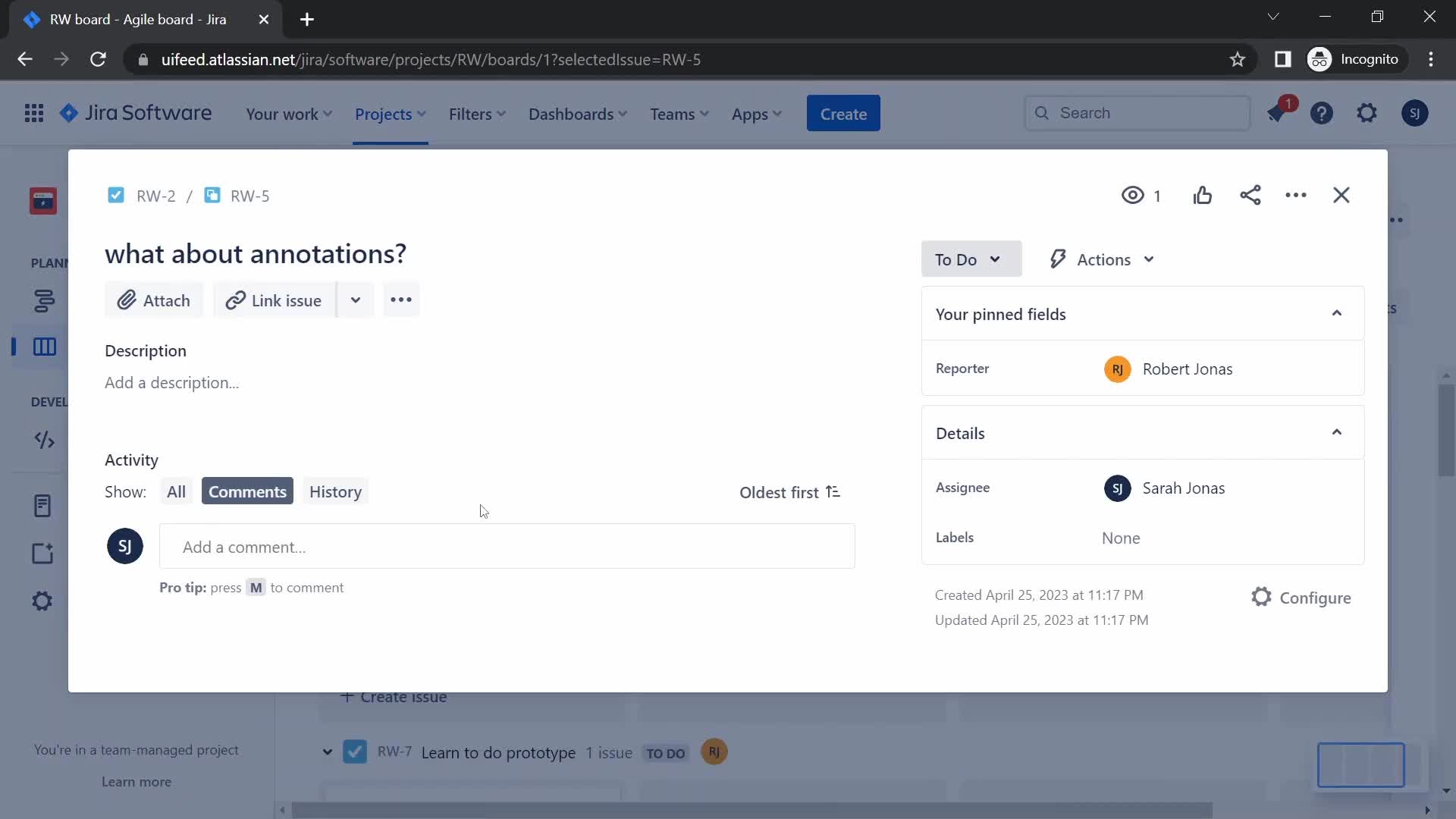 Screenshot of Issue details on Creating an automation workflow on Jira user flow