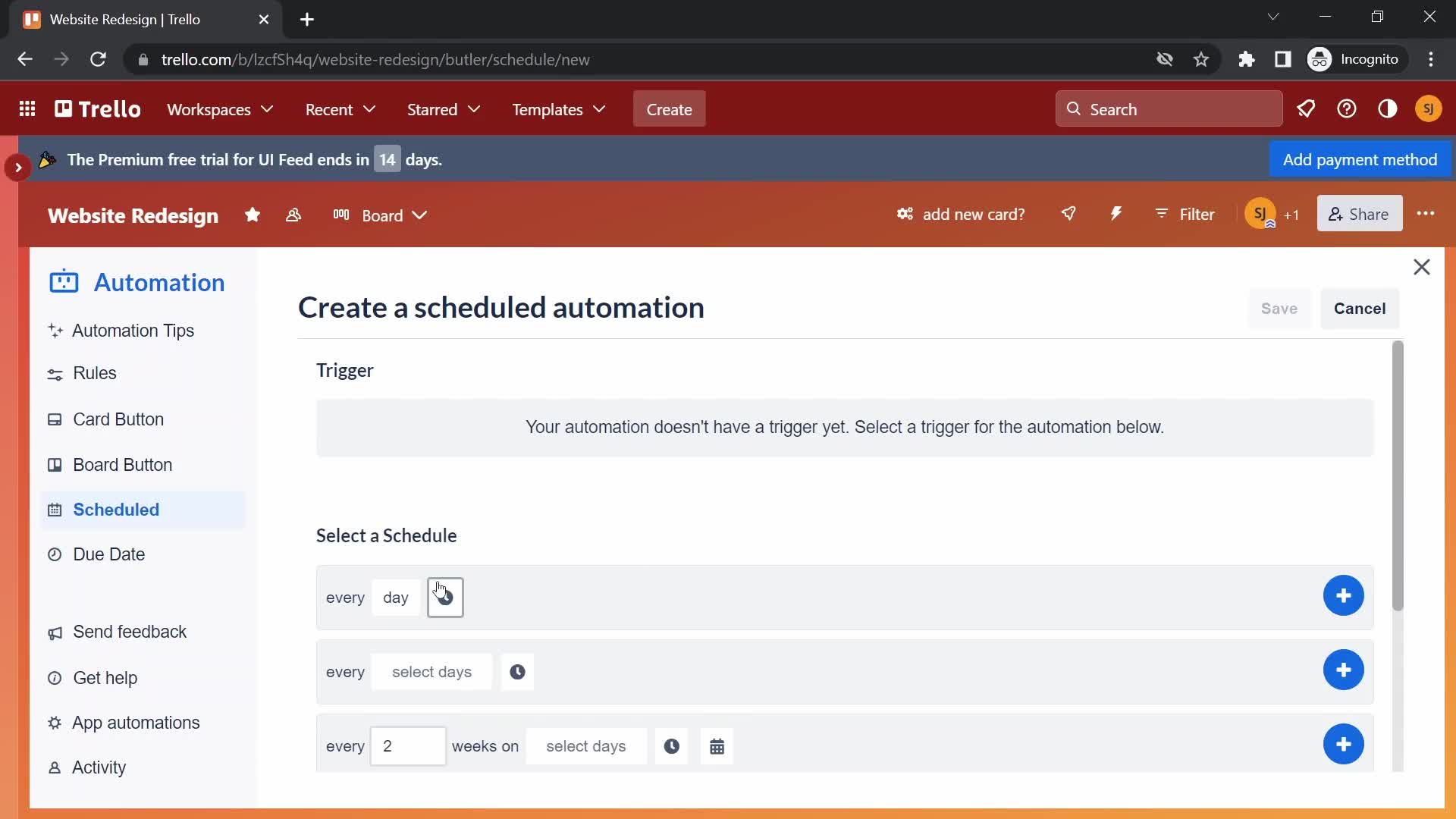 Creating an automation workflow screenshot