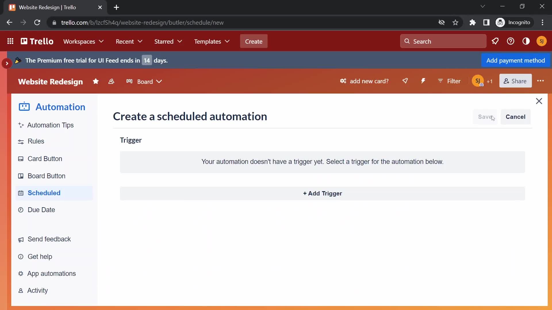 Creating an automation workflow screenshot