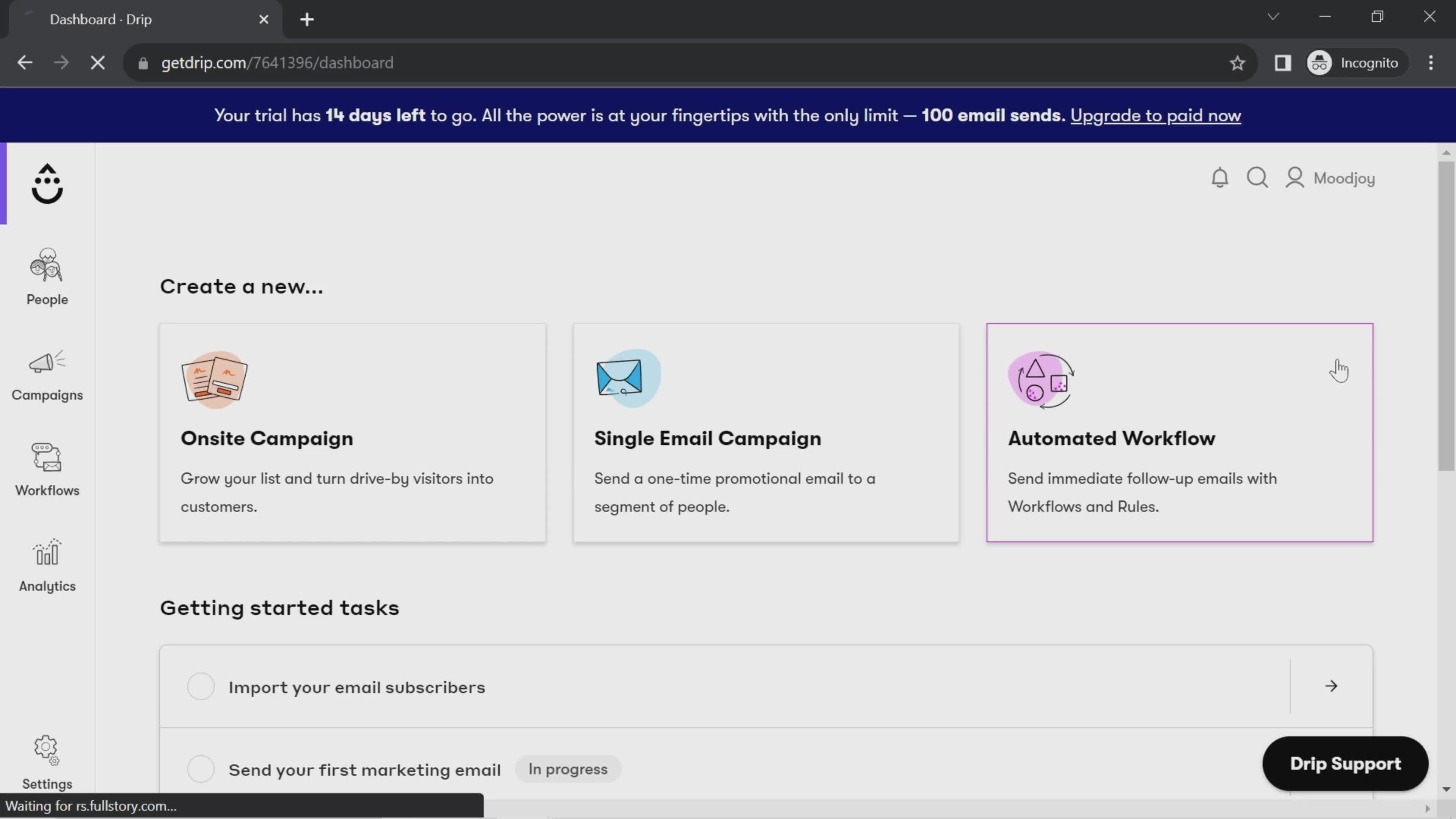 Creating an automation workflow screenshot