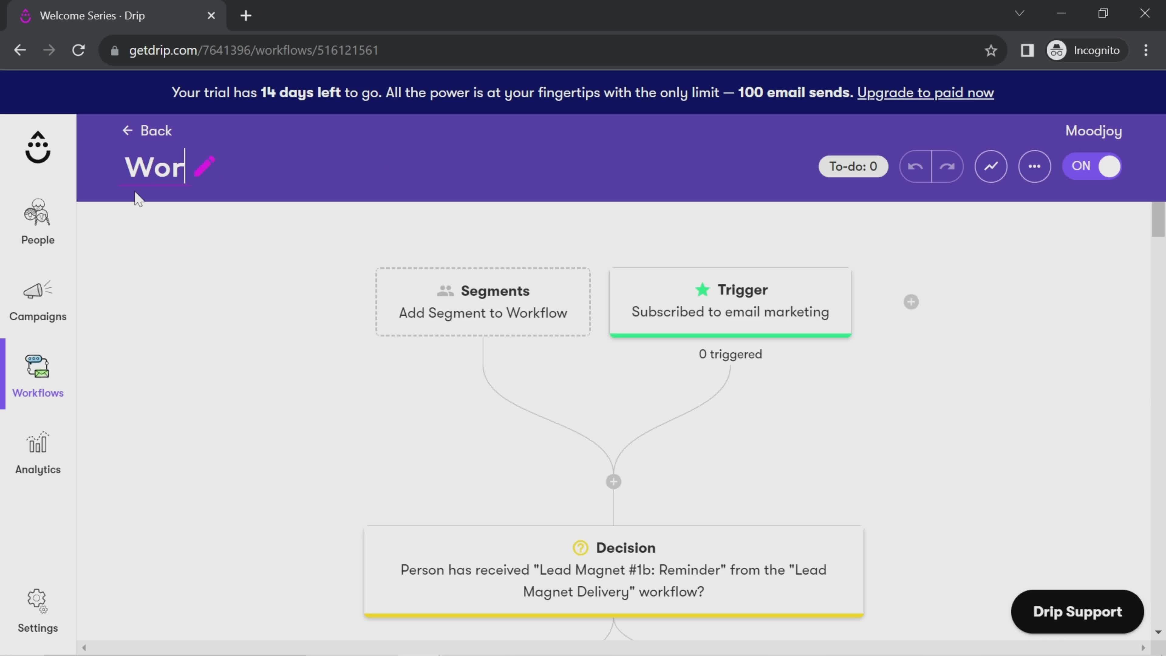 Creating an automation workflow screenshot