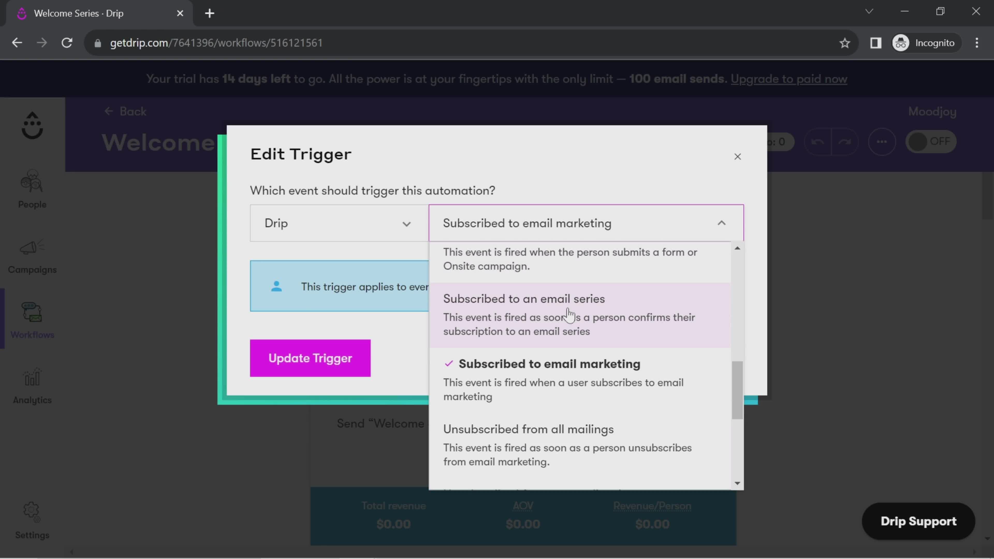 Creating an automation workflow screenshot