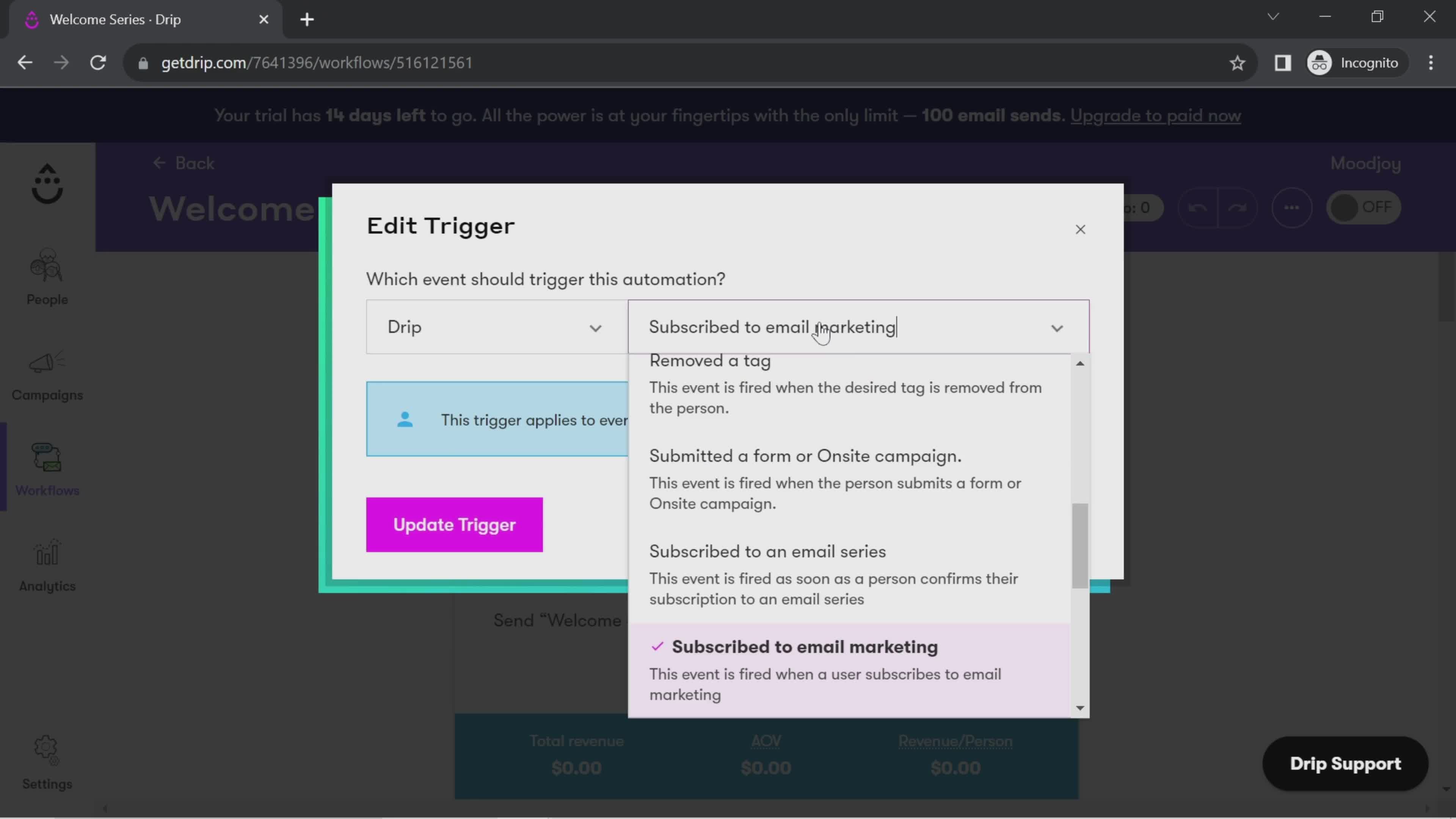 Creating an automation workflow screenshot