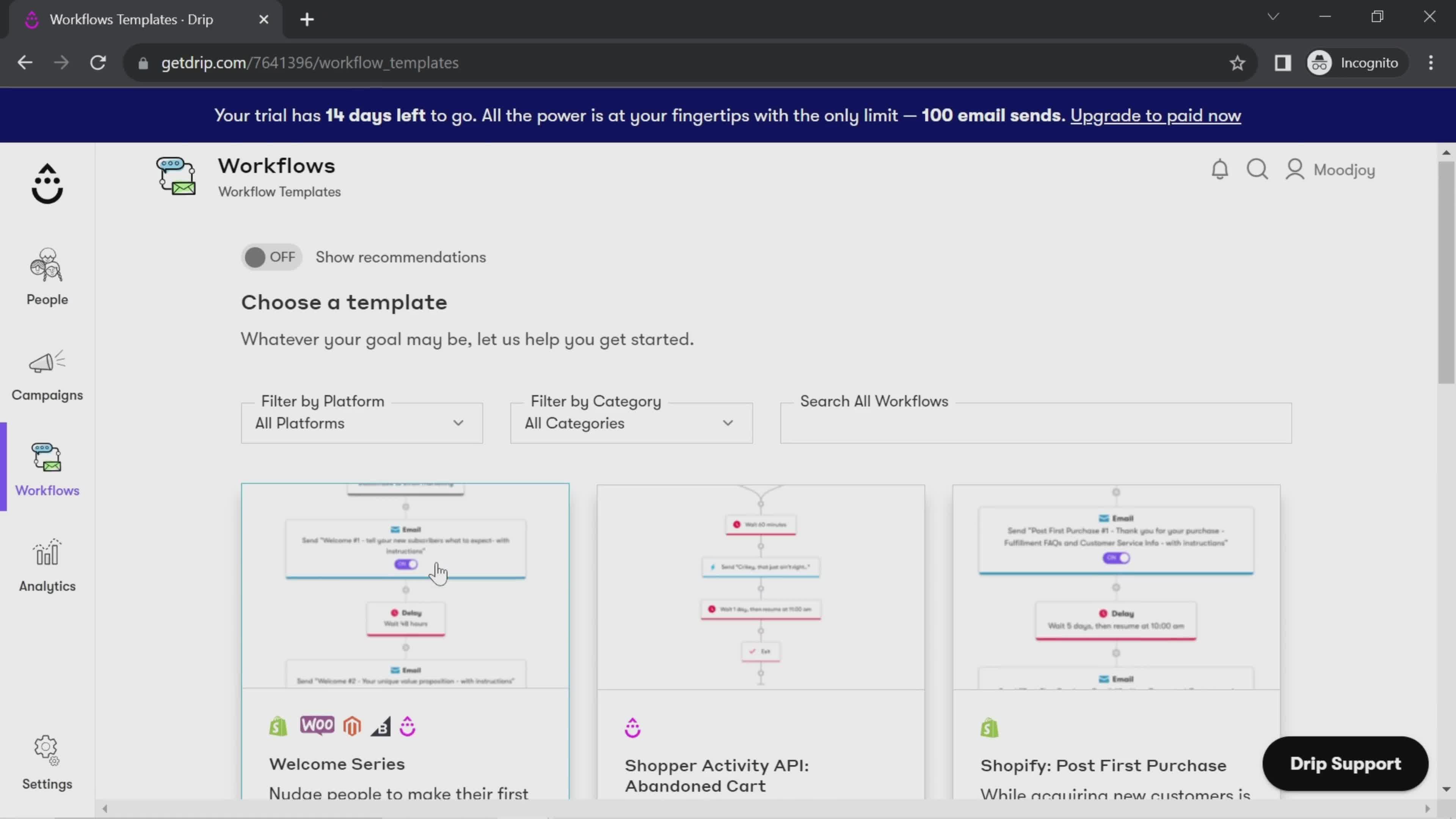 Creating an automation workflow screenshot