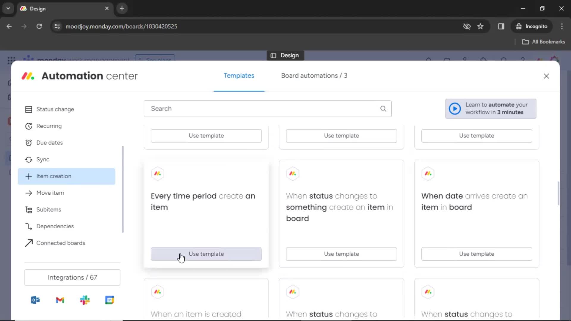 Creating an automation workflow screenshot