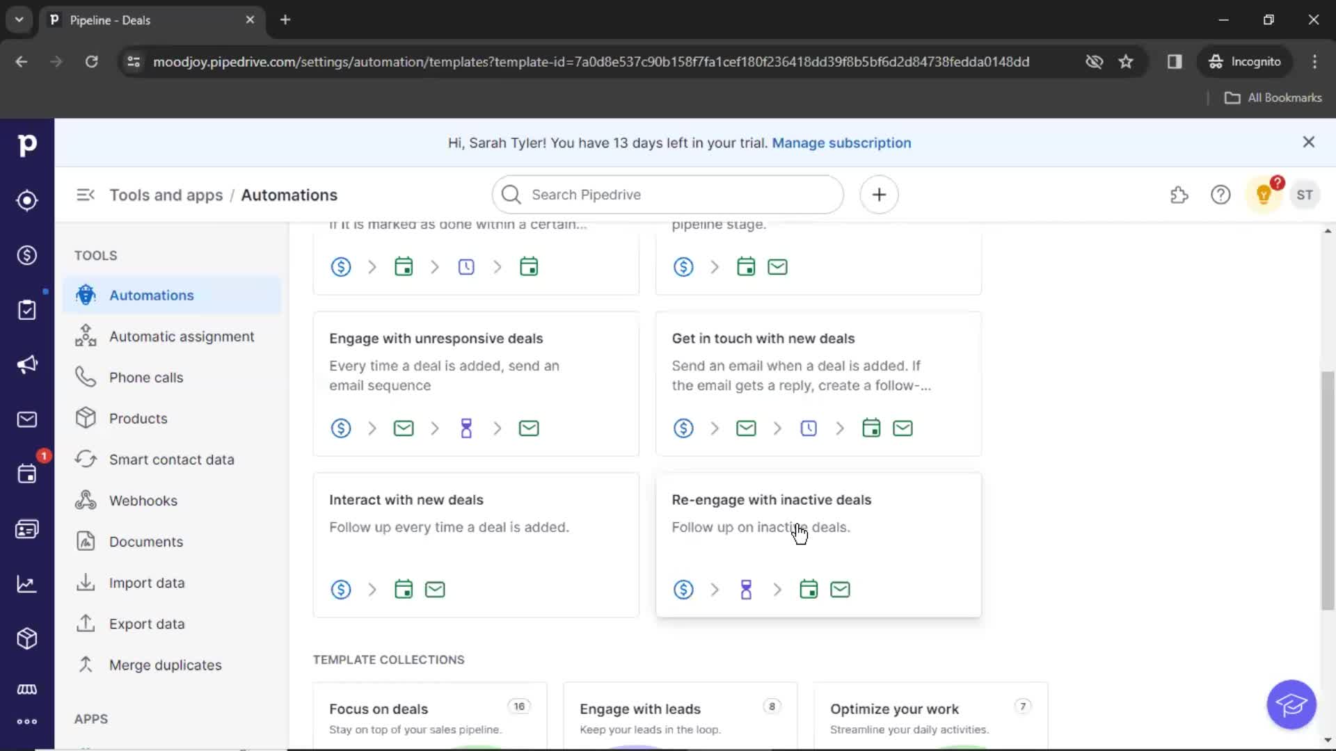 Creating an automation workflow screenshot