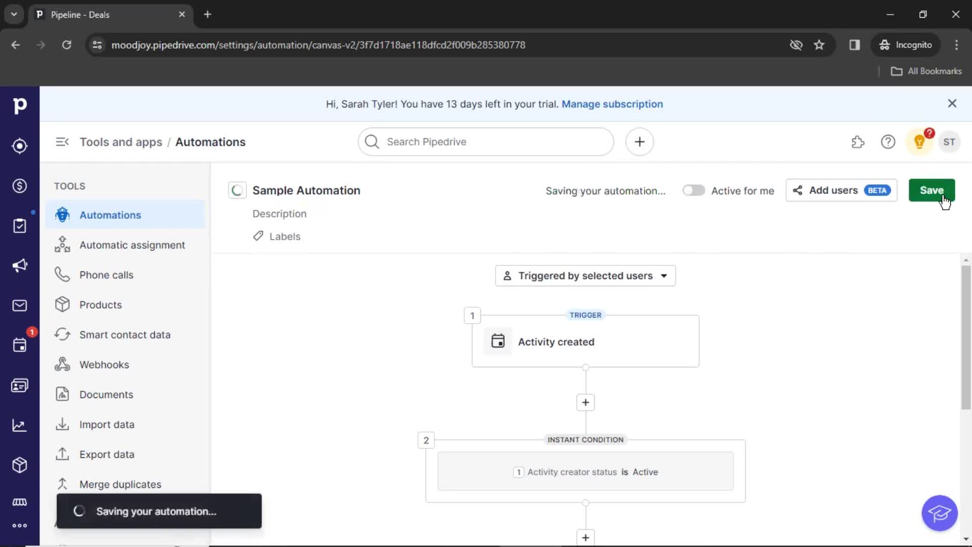 Creating an automation workflow on Pipedrive video thumbnail