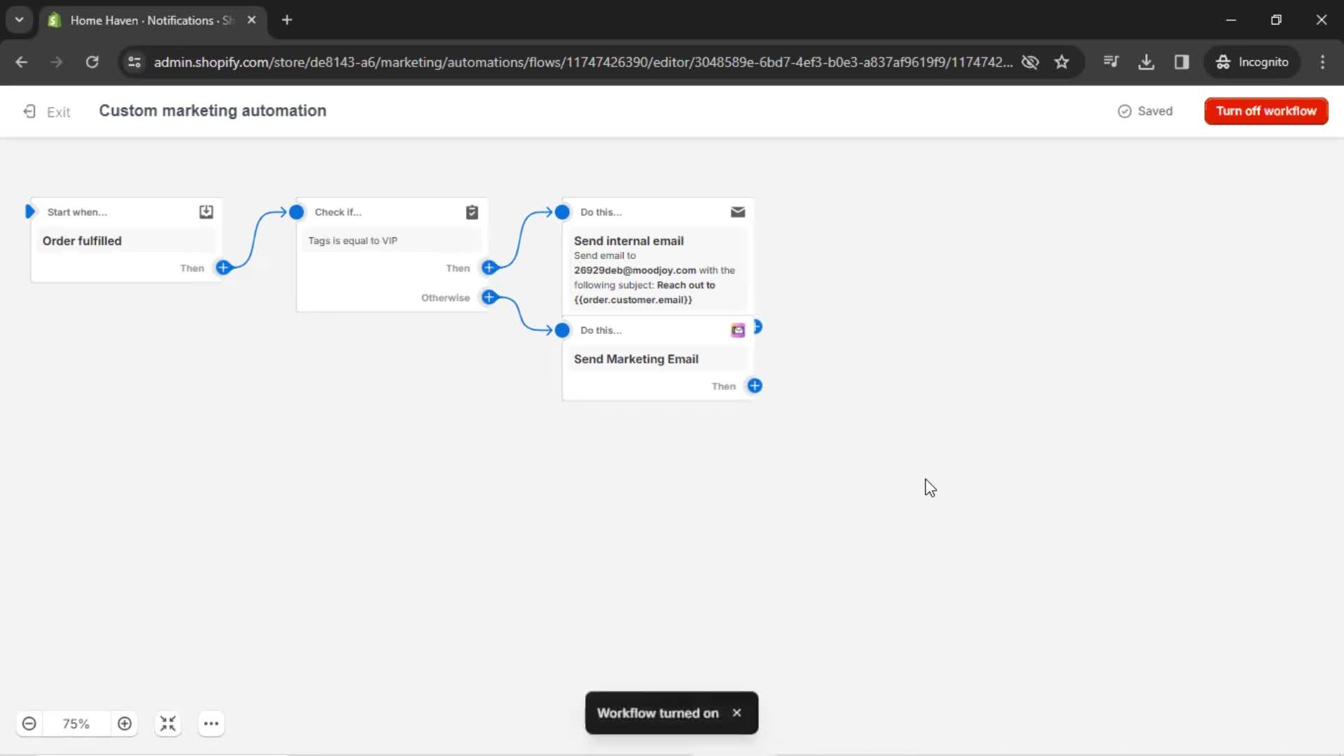 Creating an automation workflow screenshot