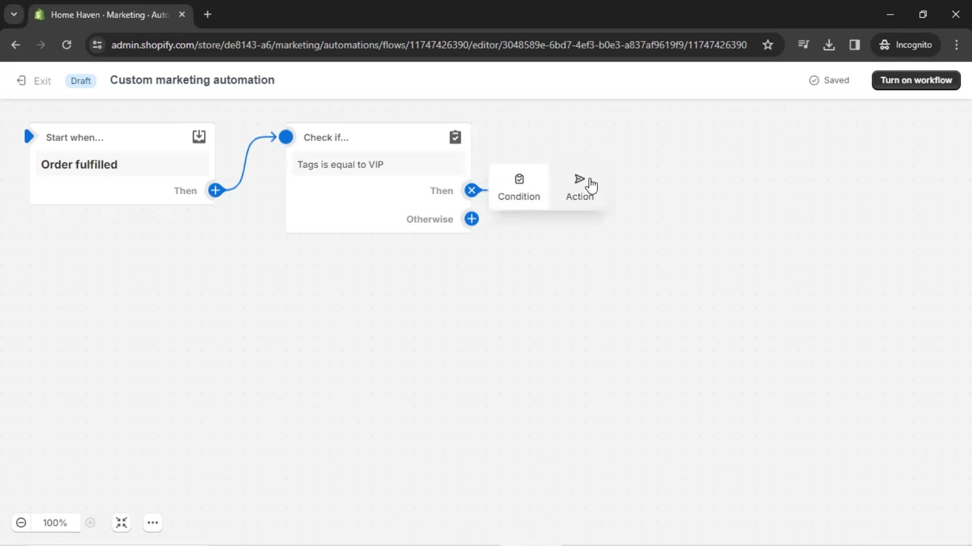 Creating an automation workflow screenshot