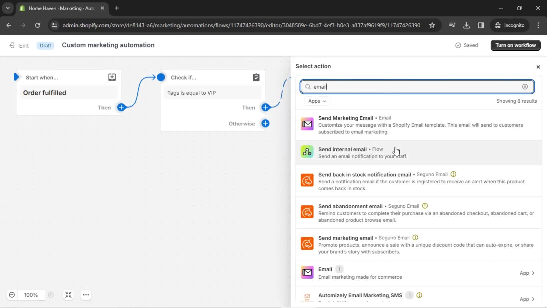 Creating an automation workflow screenshot