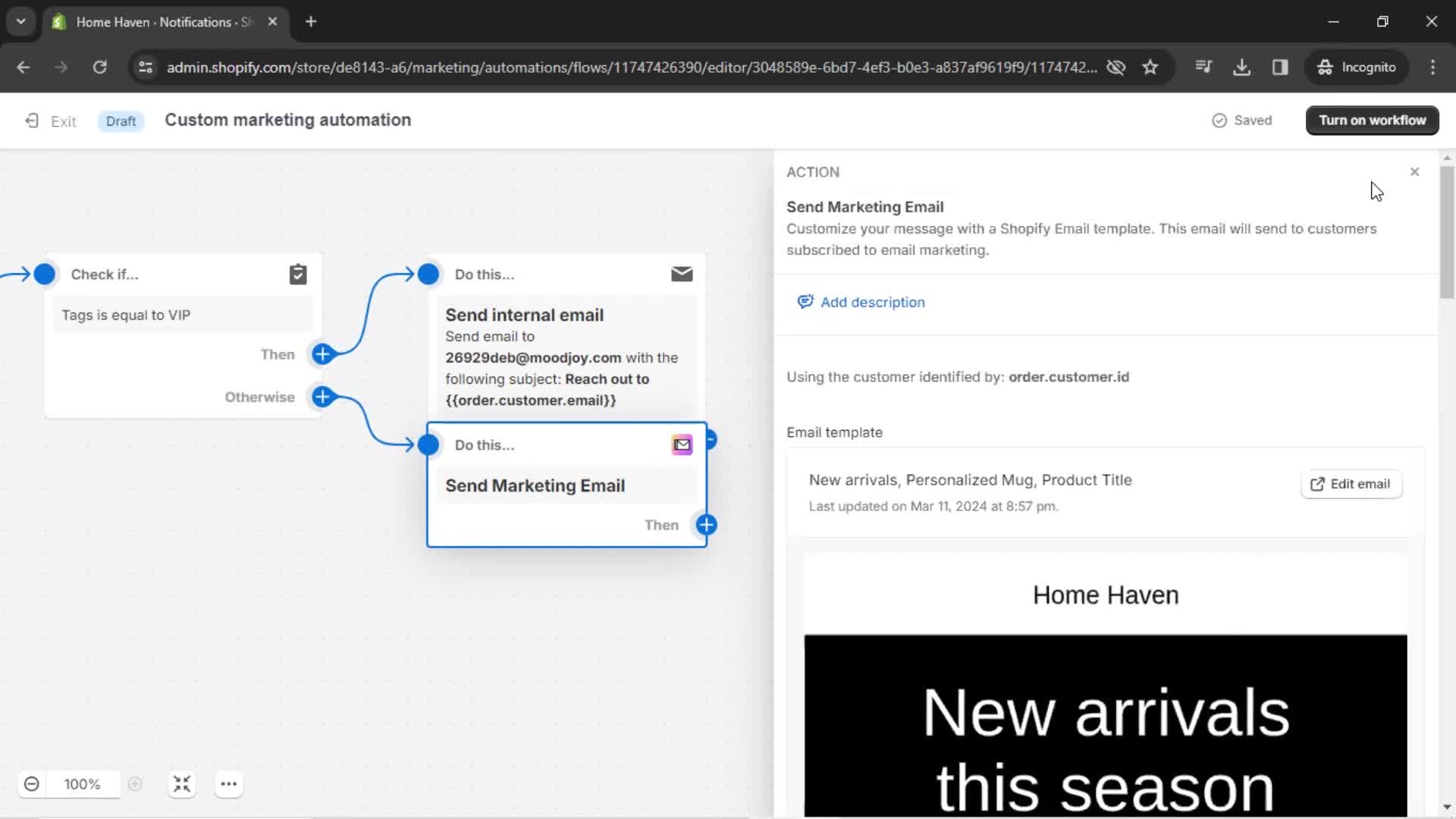 Creating an automation workflow screenshot