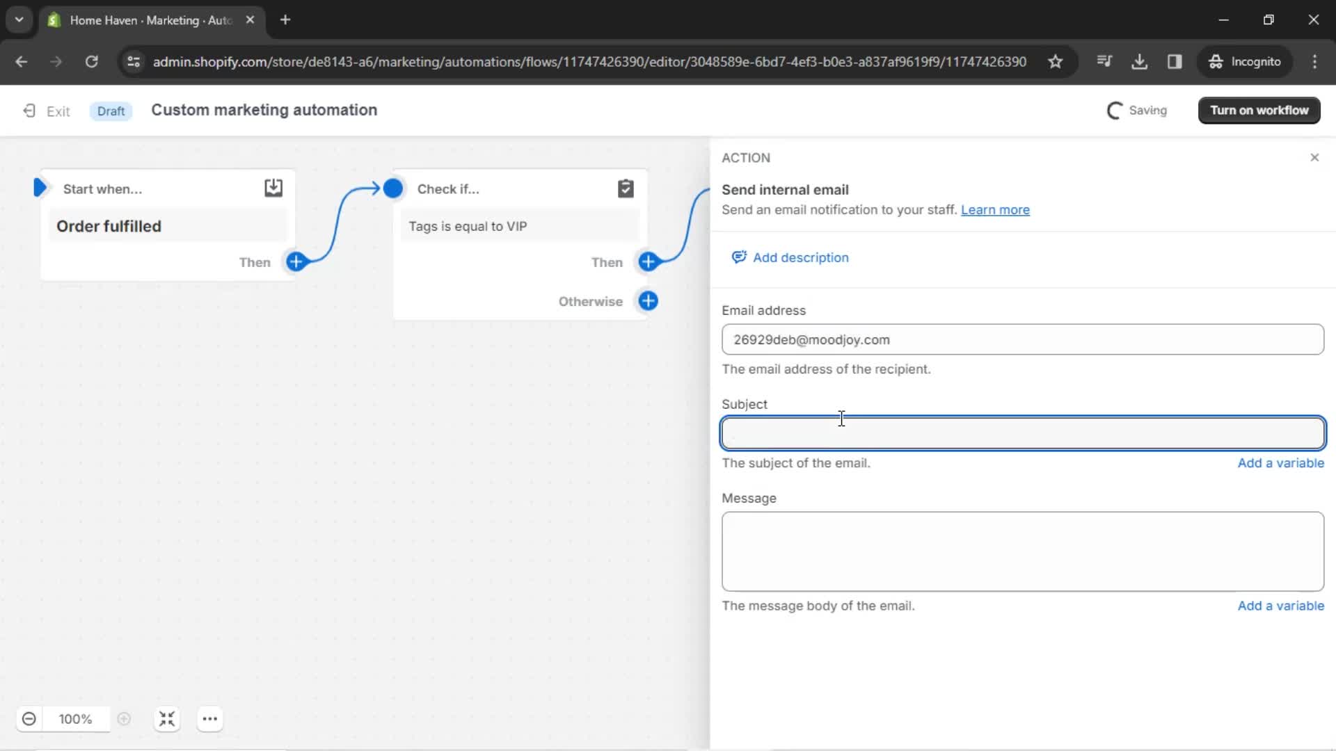 Creating an automation workflow screenshot