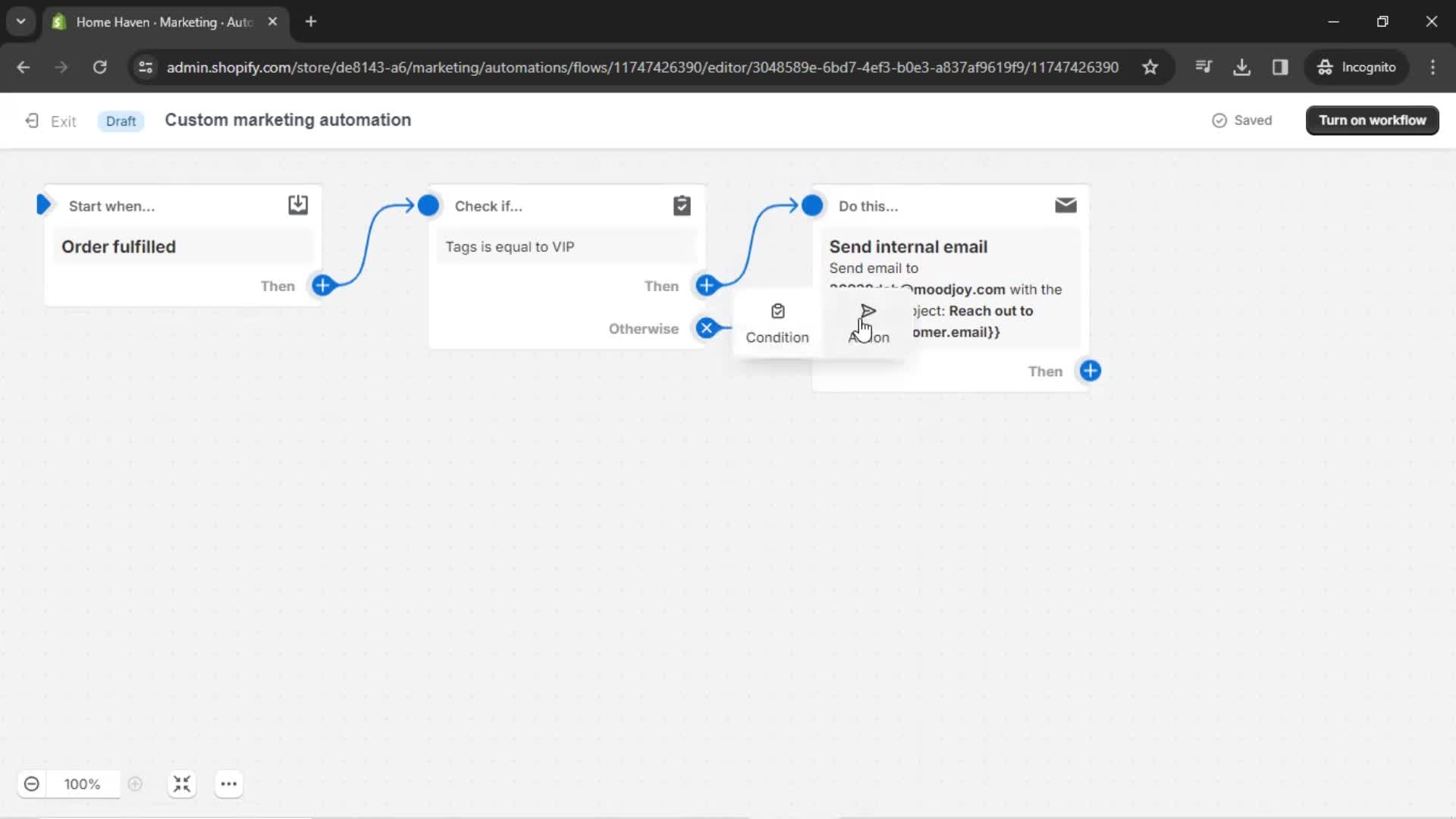 Creating an automation workflow screenshot