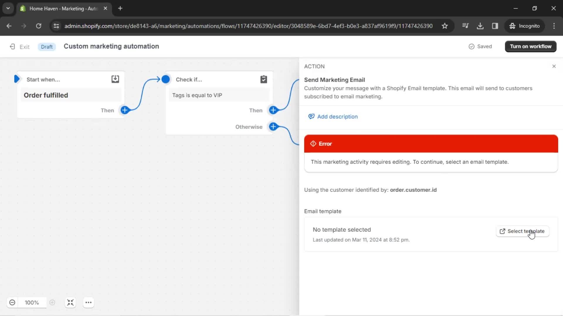 Creating an automation workflow screenshot