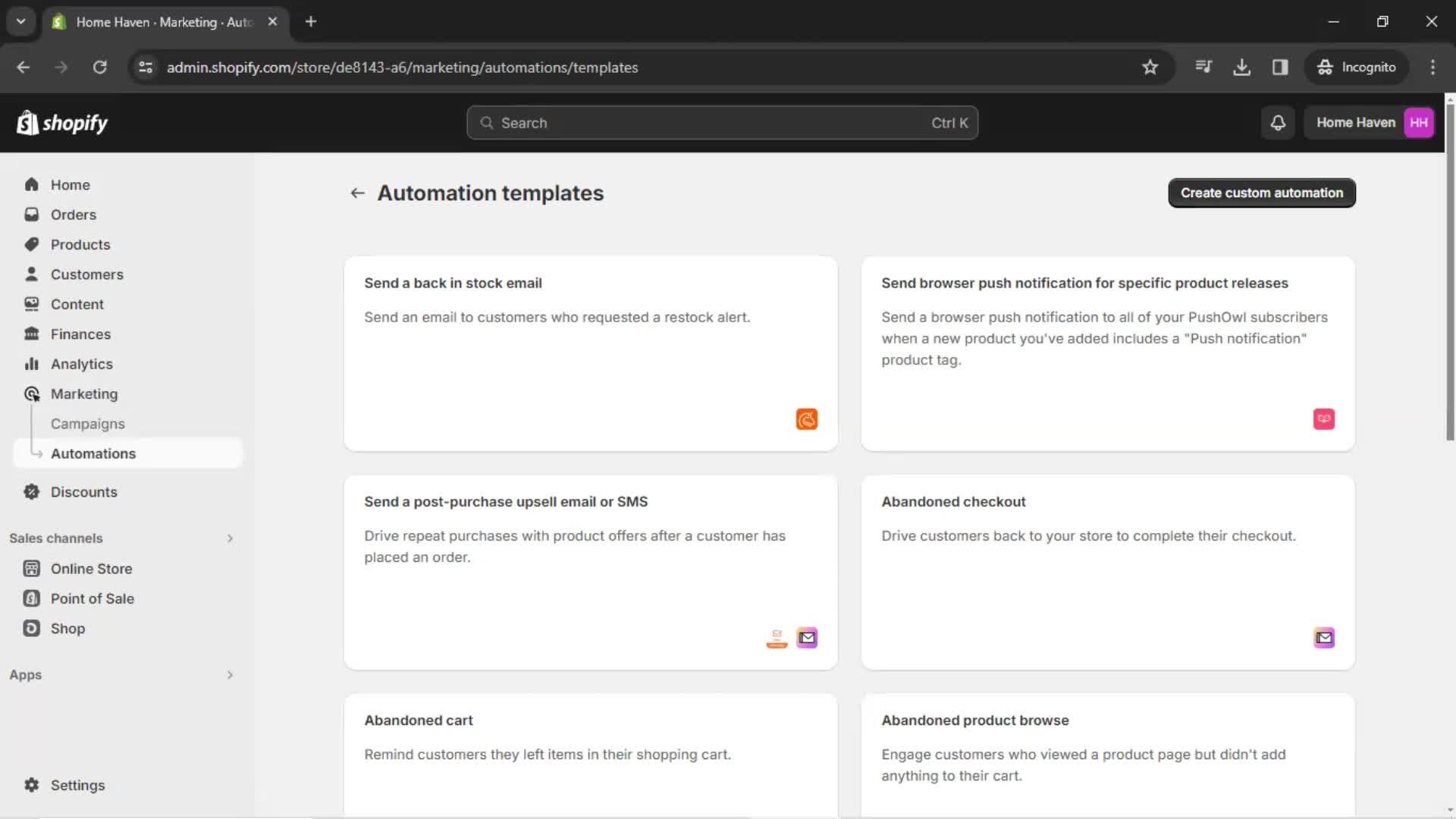 Creating an automation workflow screenshot