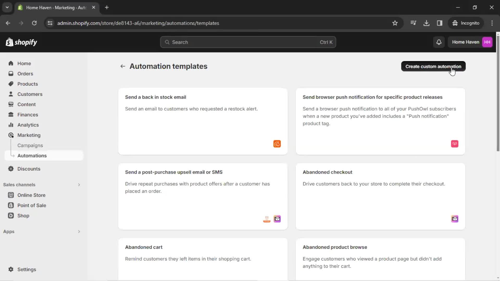 Creating an automation workflow screenshot