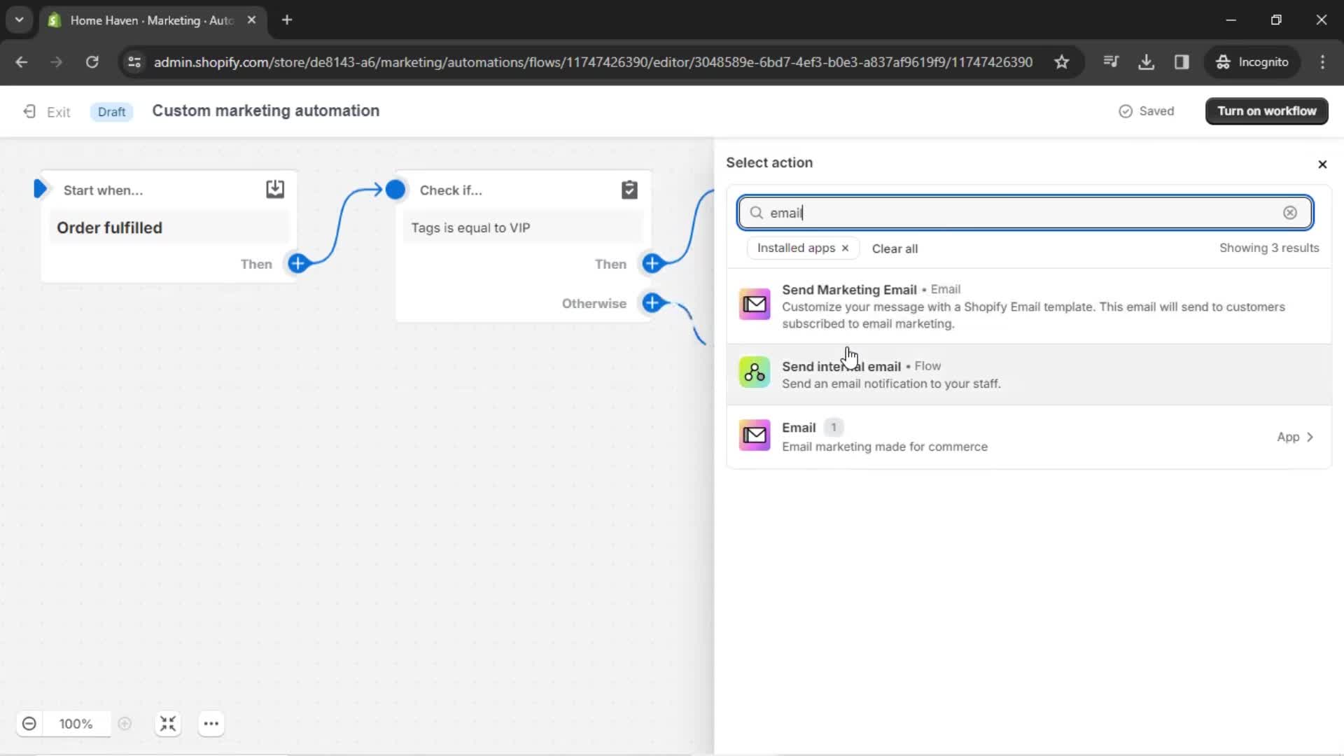 Creating an automation workflow screenshot