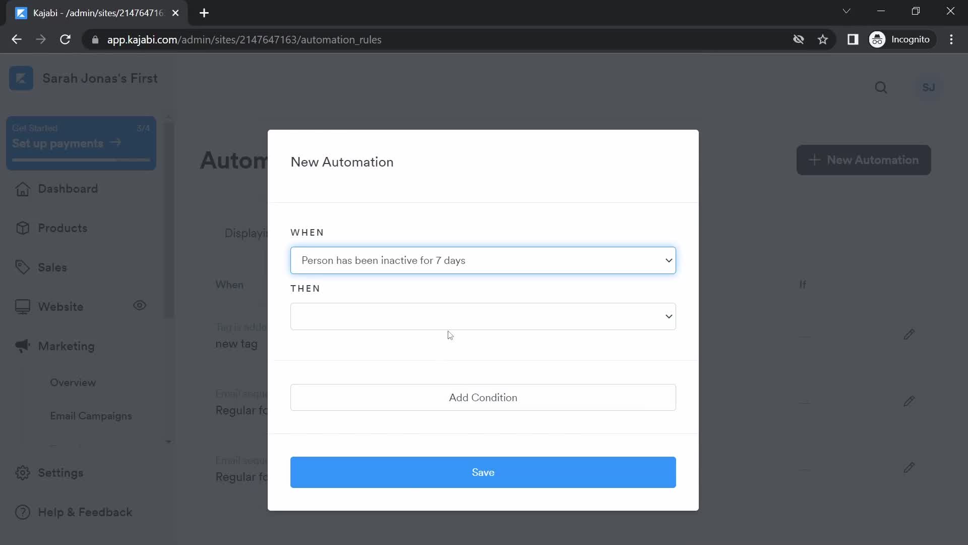 Creating an automation workflow screenshot