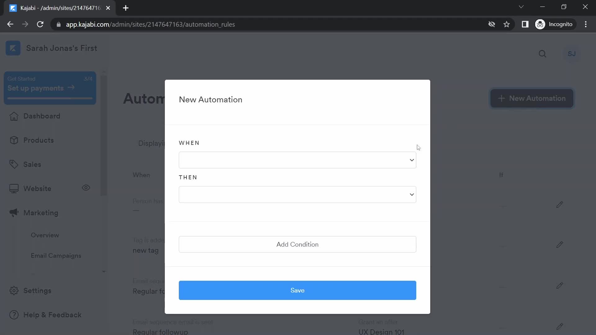 Creating an automation workflow screenshot