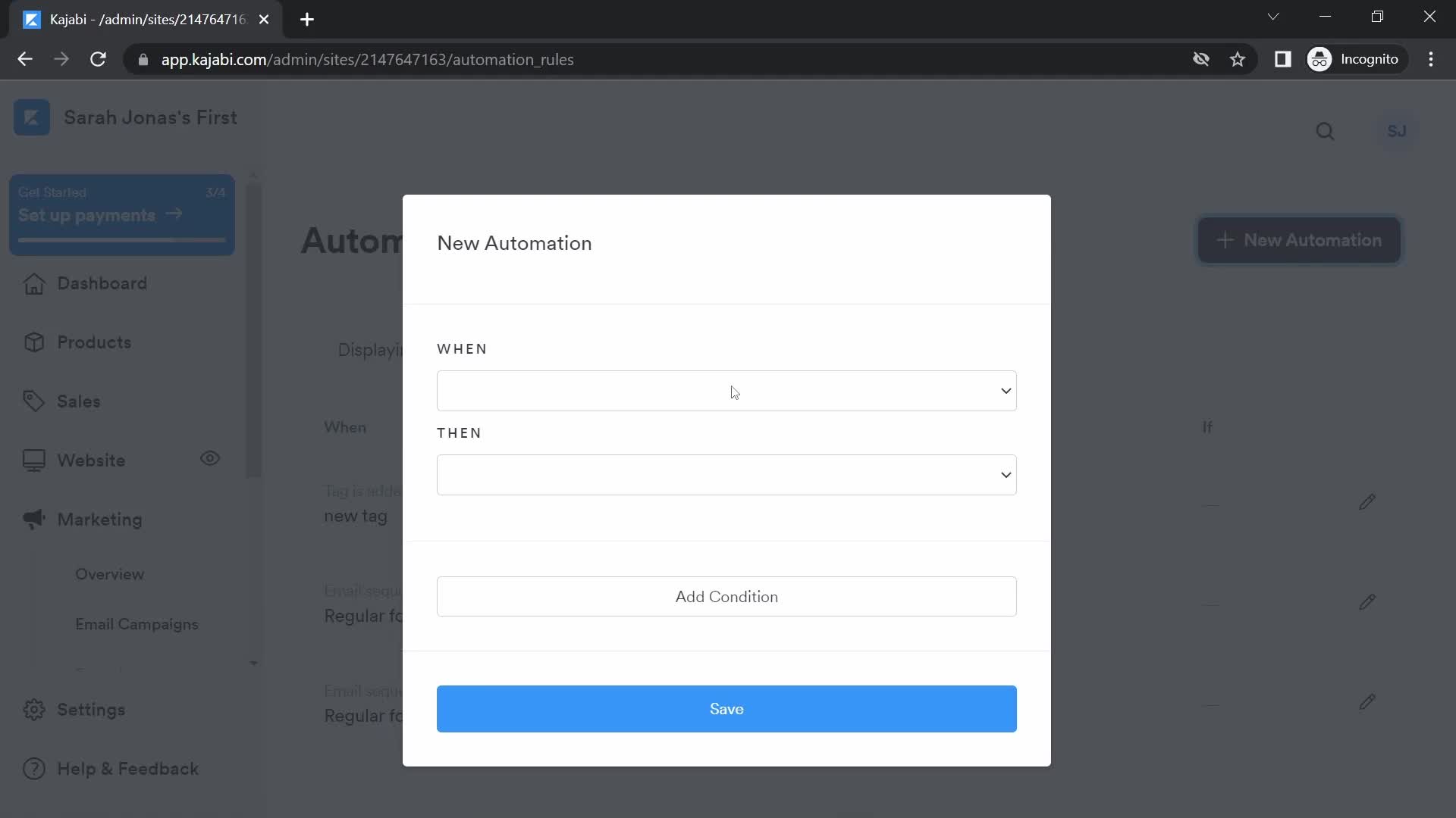 Creating an automation workflow screenshot