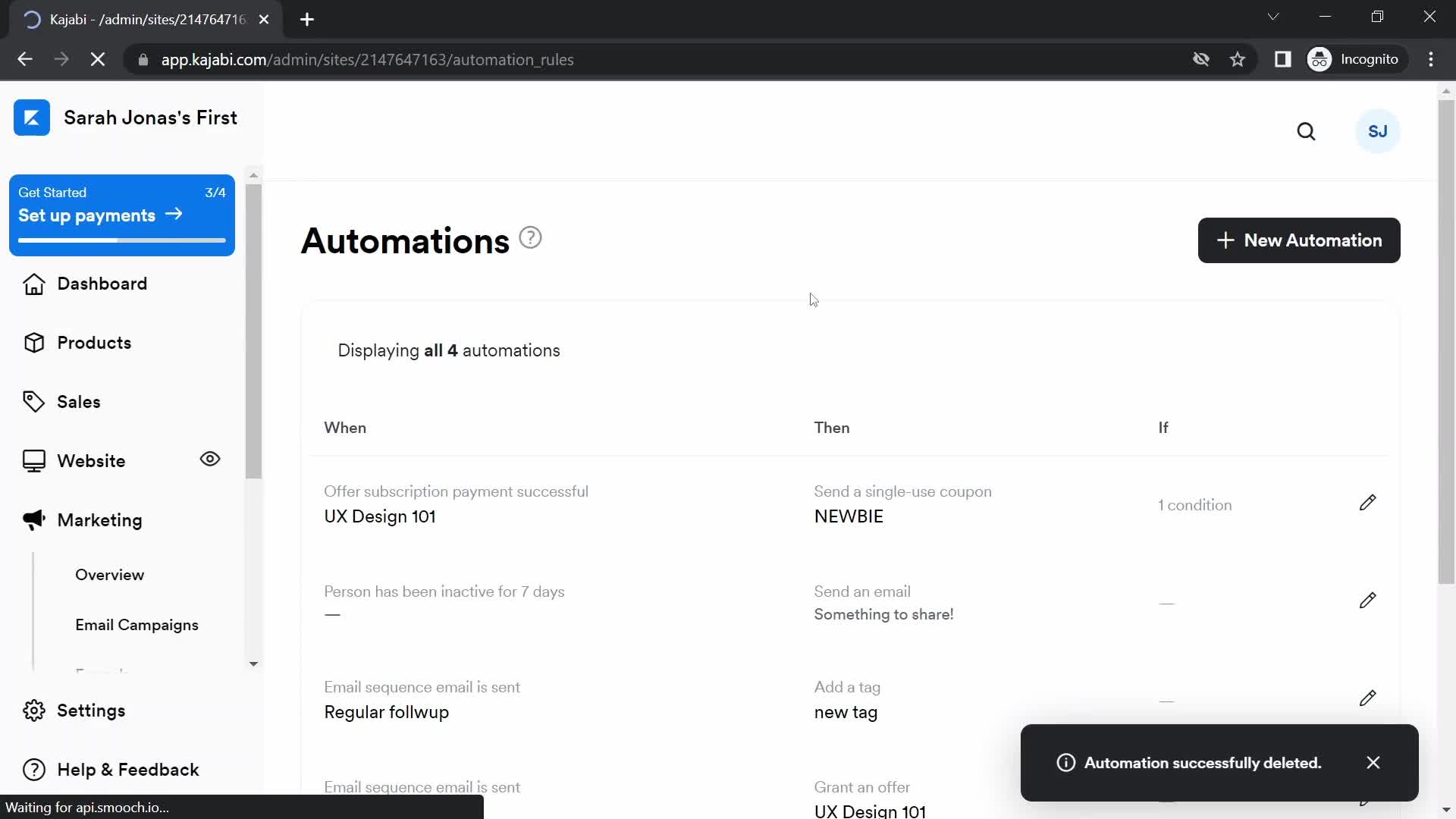 Creating an automation workflow screenshot